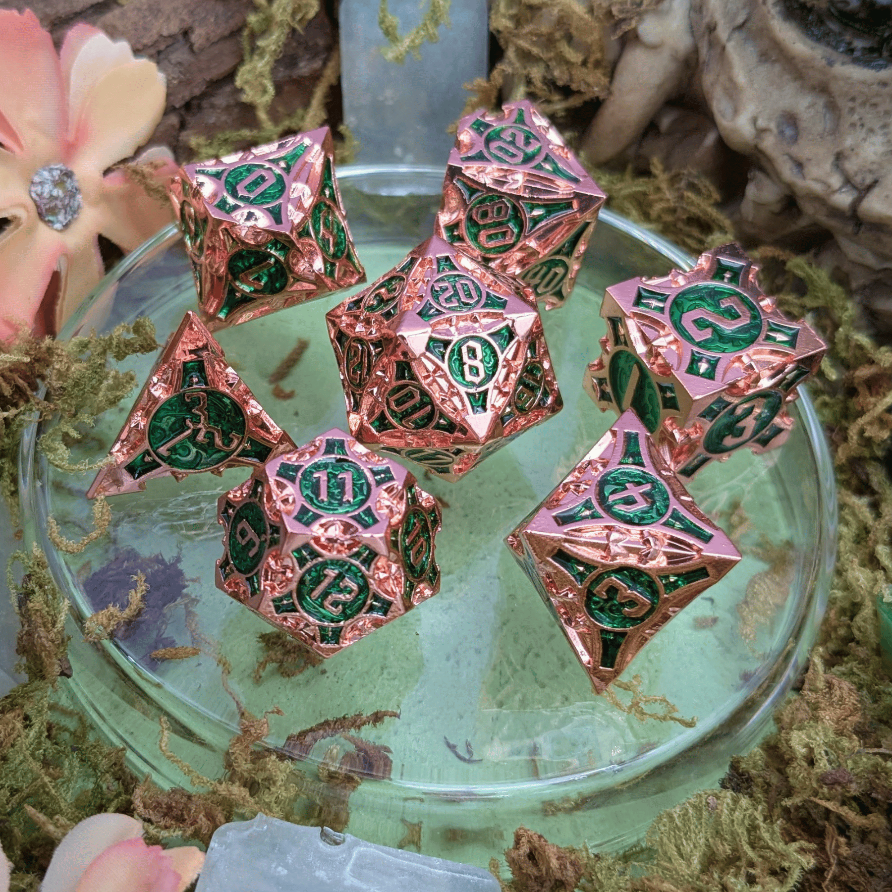Point Copper and Green Metal Core Dice Set