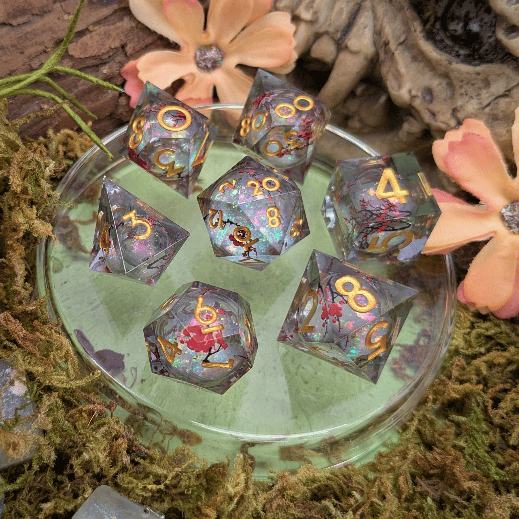 Sakura Moonlight | Blossom Print Liquid Core Dice Set