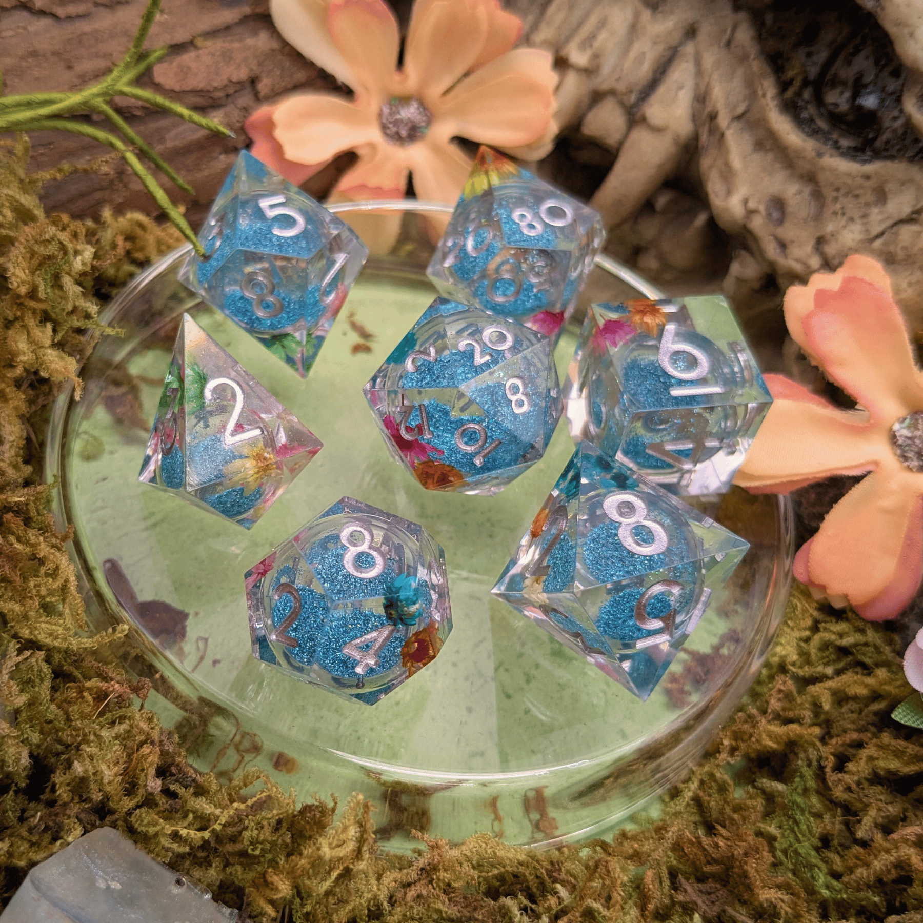 Print Flower Liquid Core Dice Set