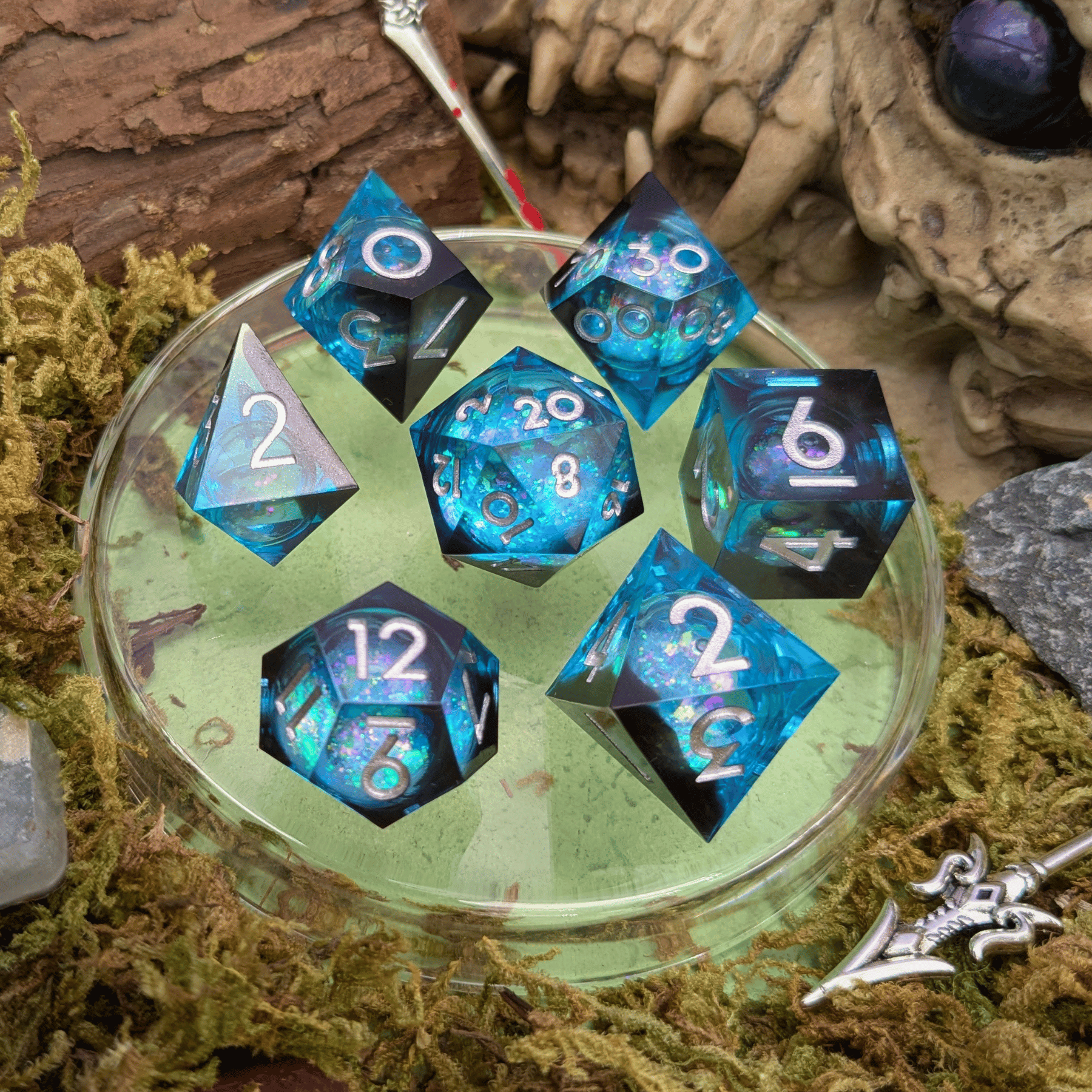 Blue Liquid Core Shimmer TTRPG Dice Set