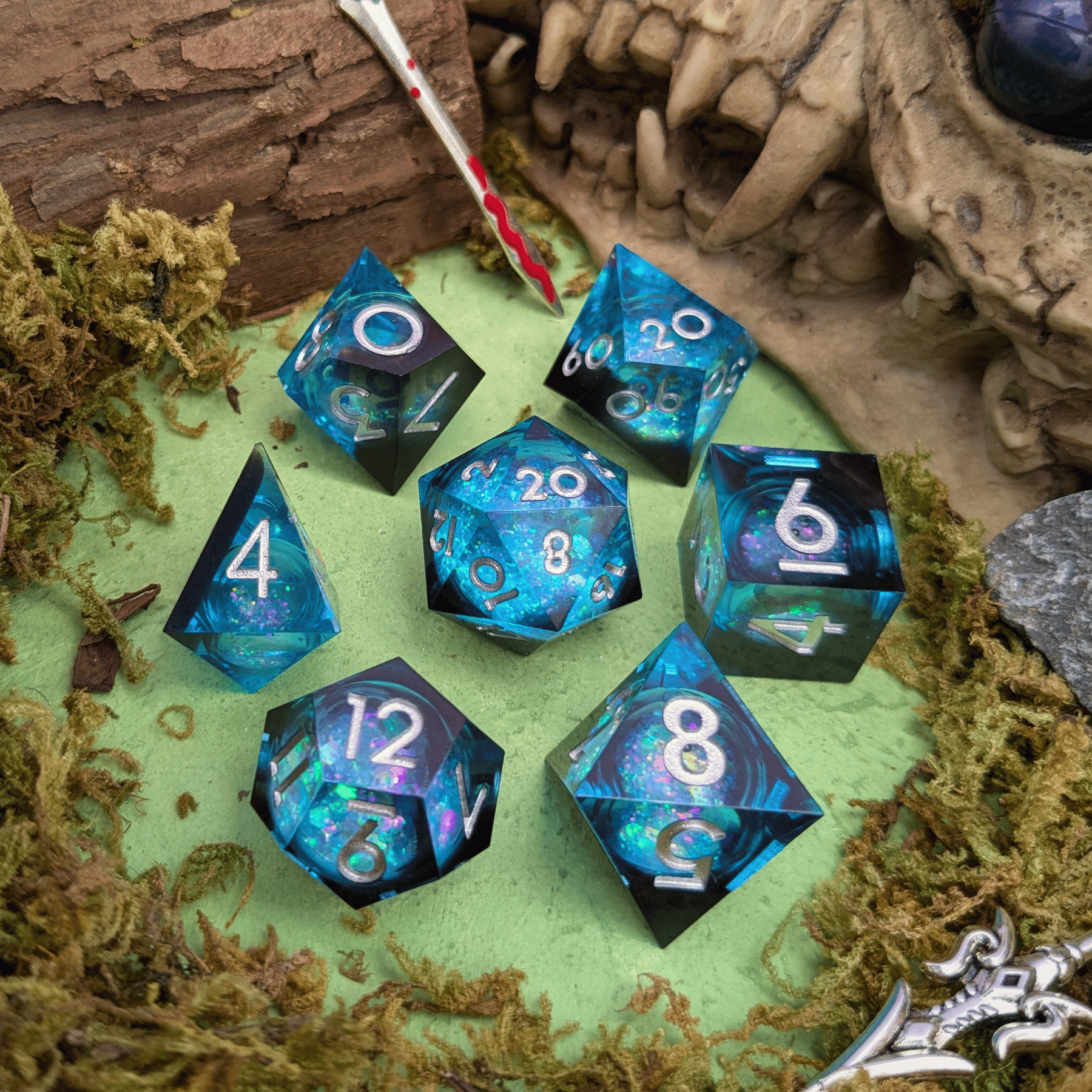 Blue Liquid Core Shimmer TTRPG Dice Set