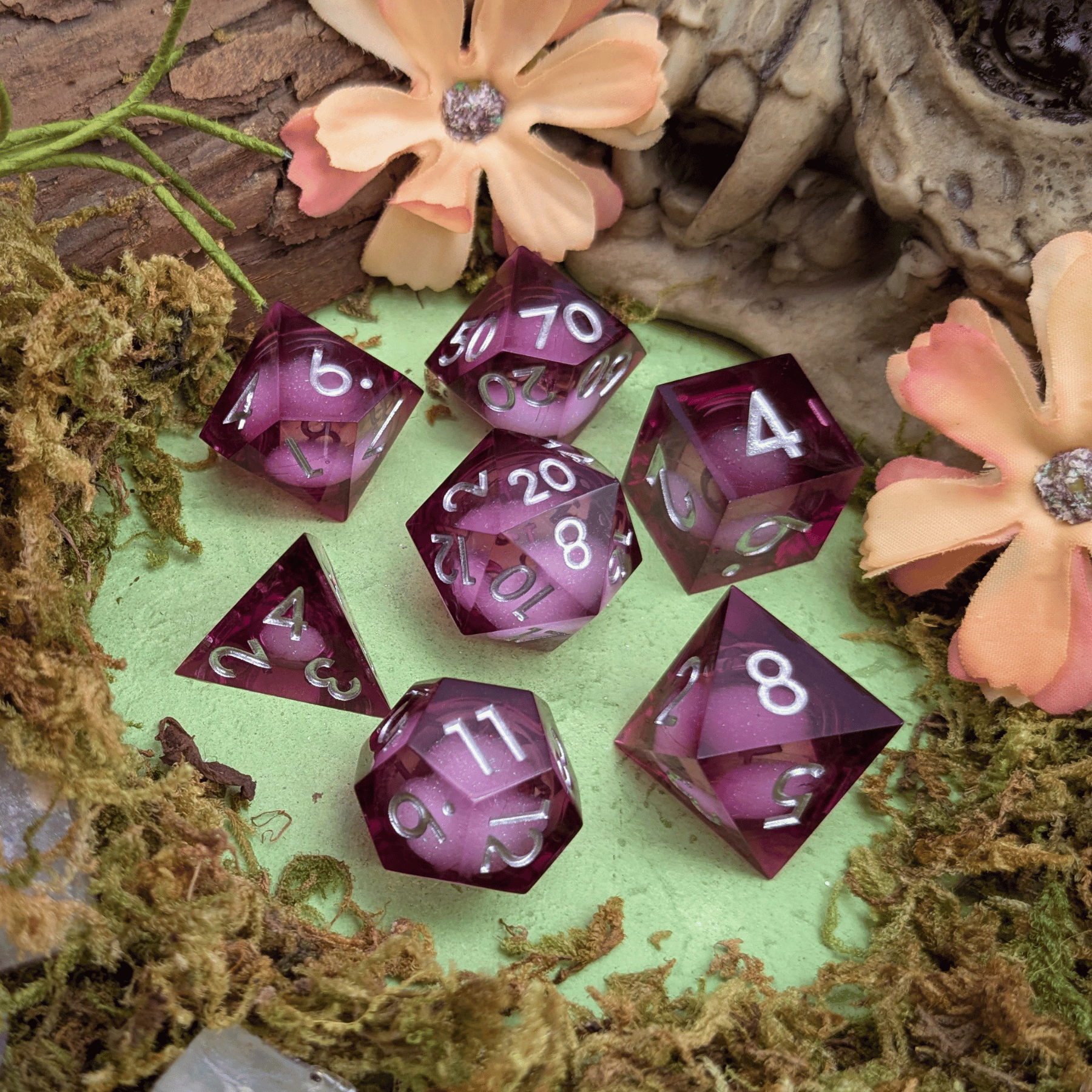 Shimmer Dark Pink Liquid Core Dice Set