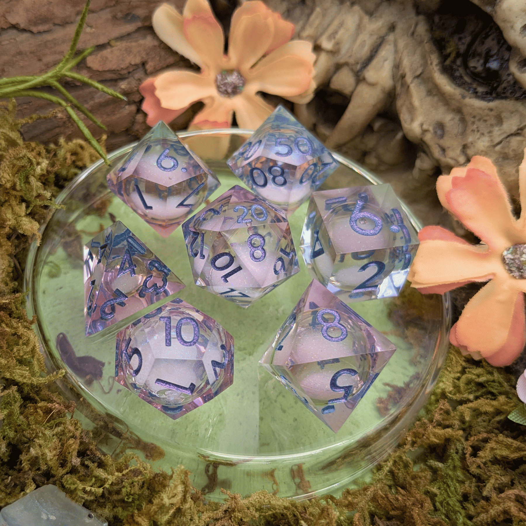Shimmer Light Blue and Purple Liquid Core Dice Set