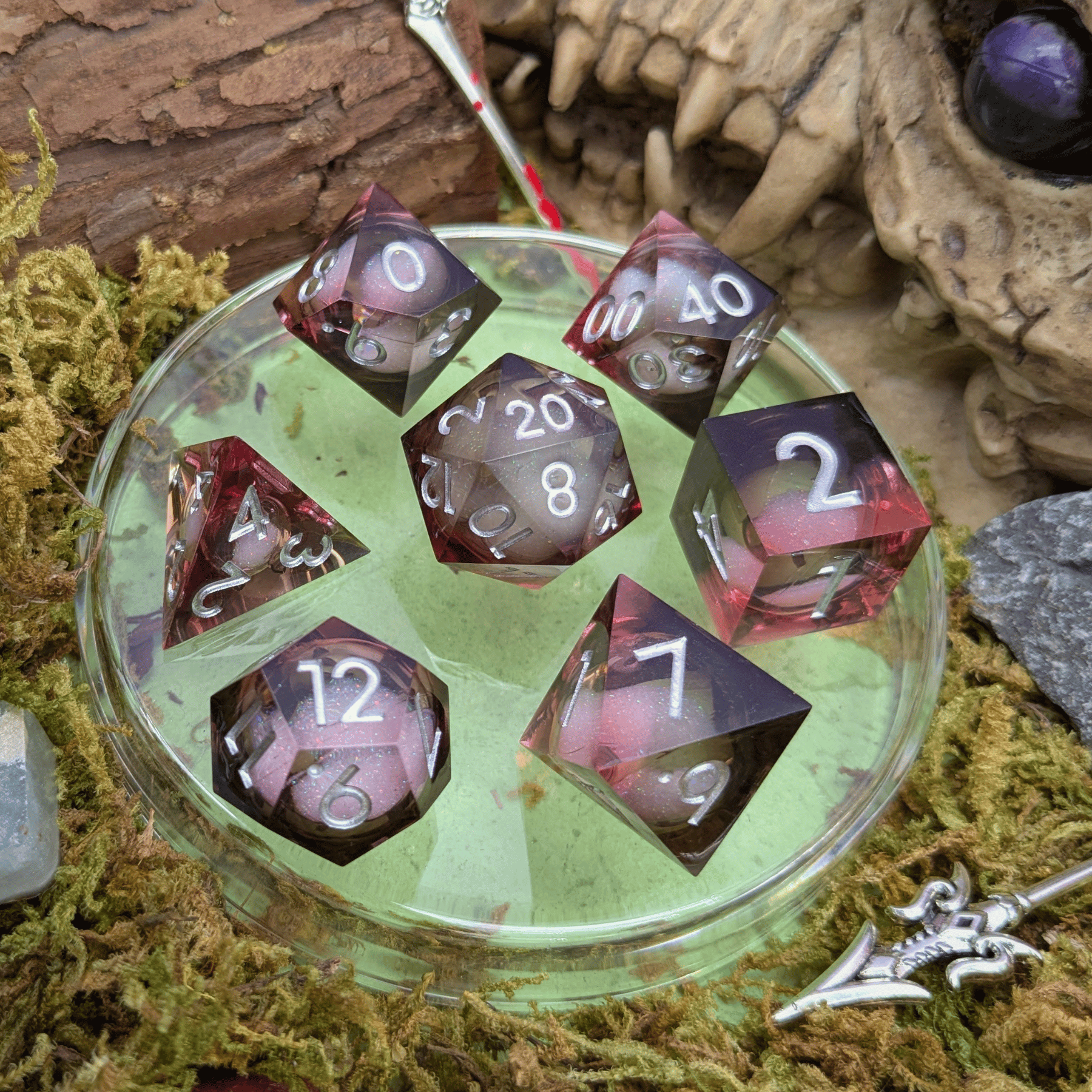 Shimmer Red and Black Liquid Core Dice Set