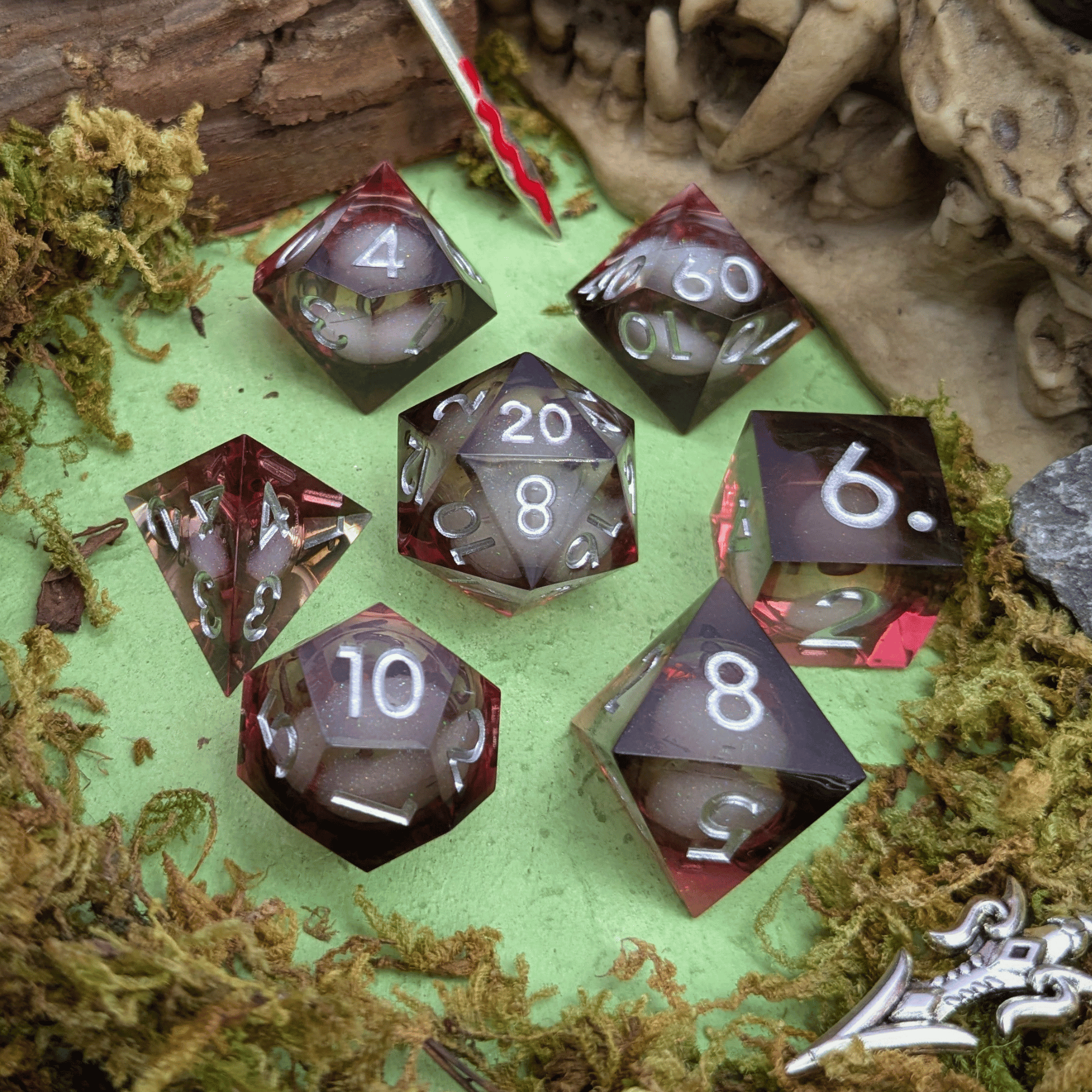 Shimmer Red and Black Liquid Core Dice Set