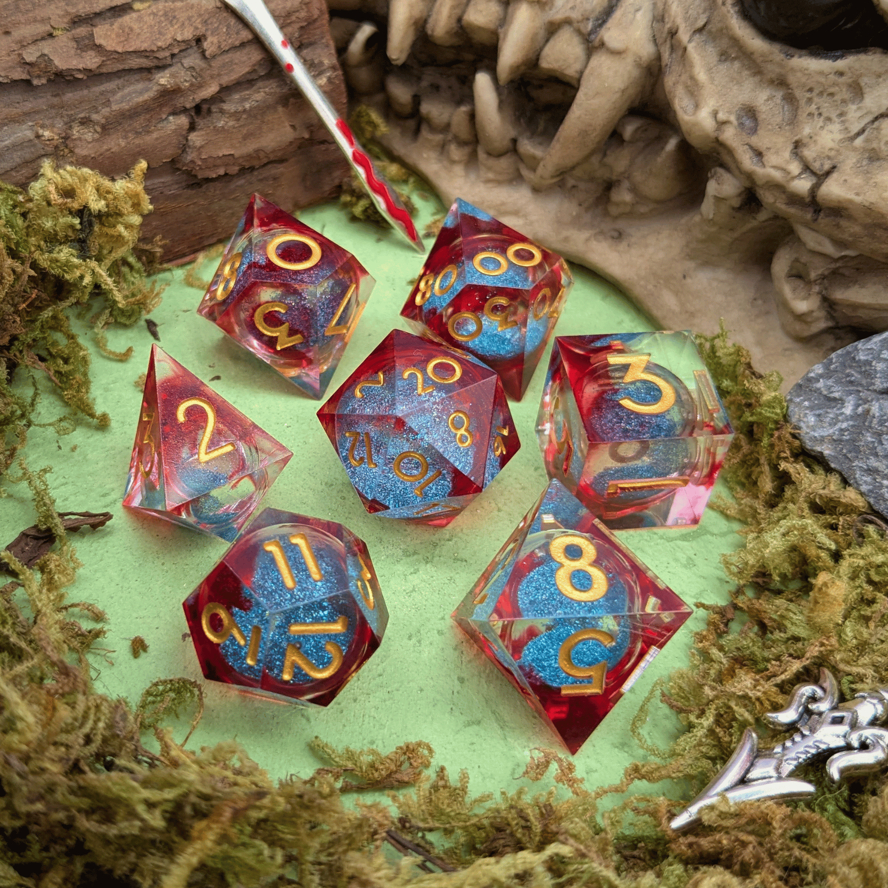 Shimmer Red and Blue Liquid Core Dice Set