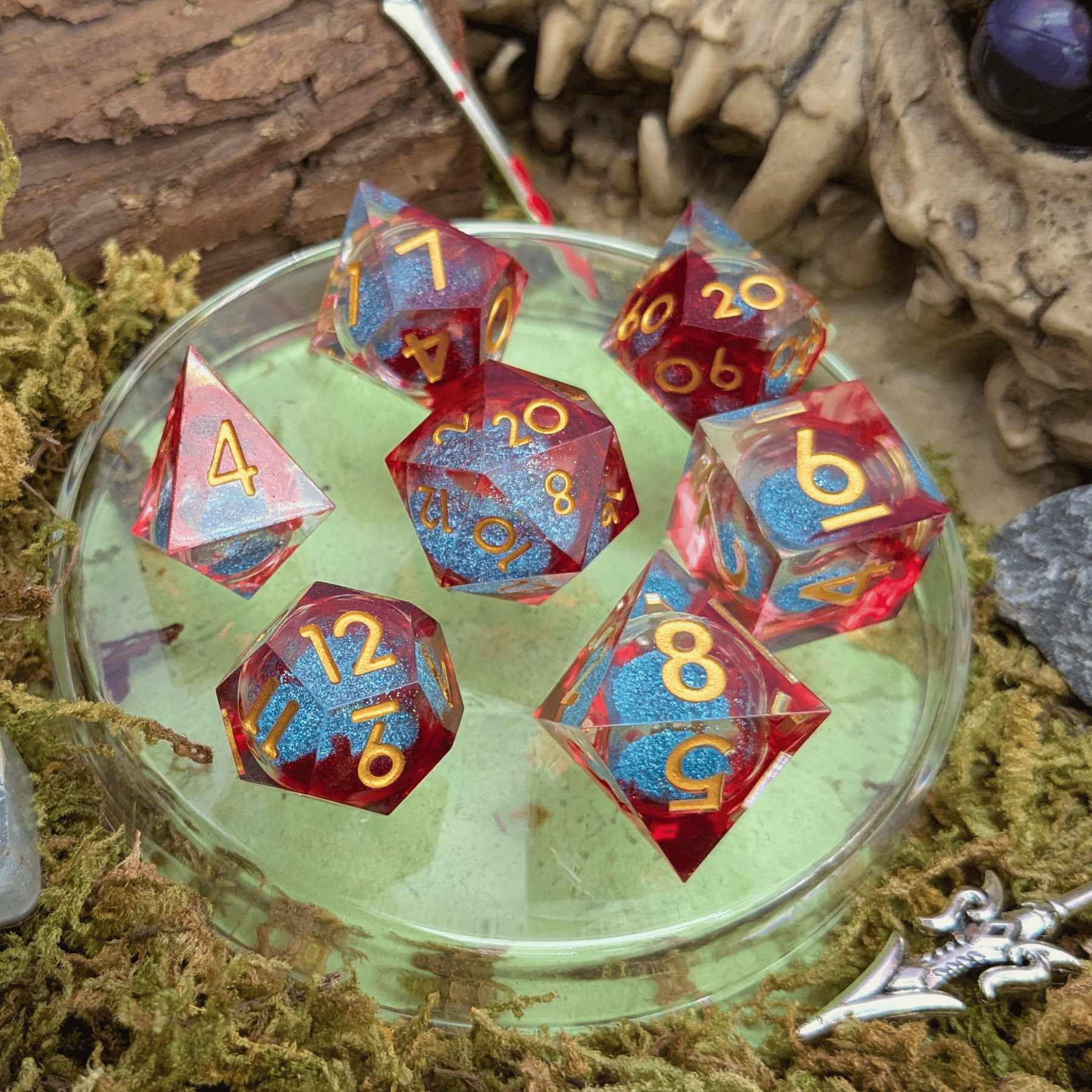 Shimmer Red and Blue Liquid Core Dice Set