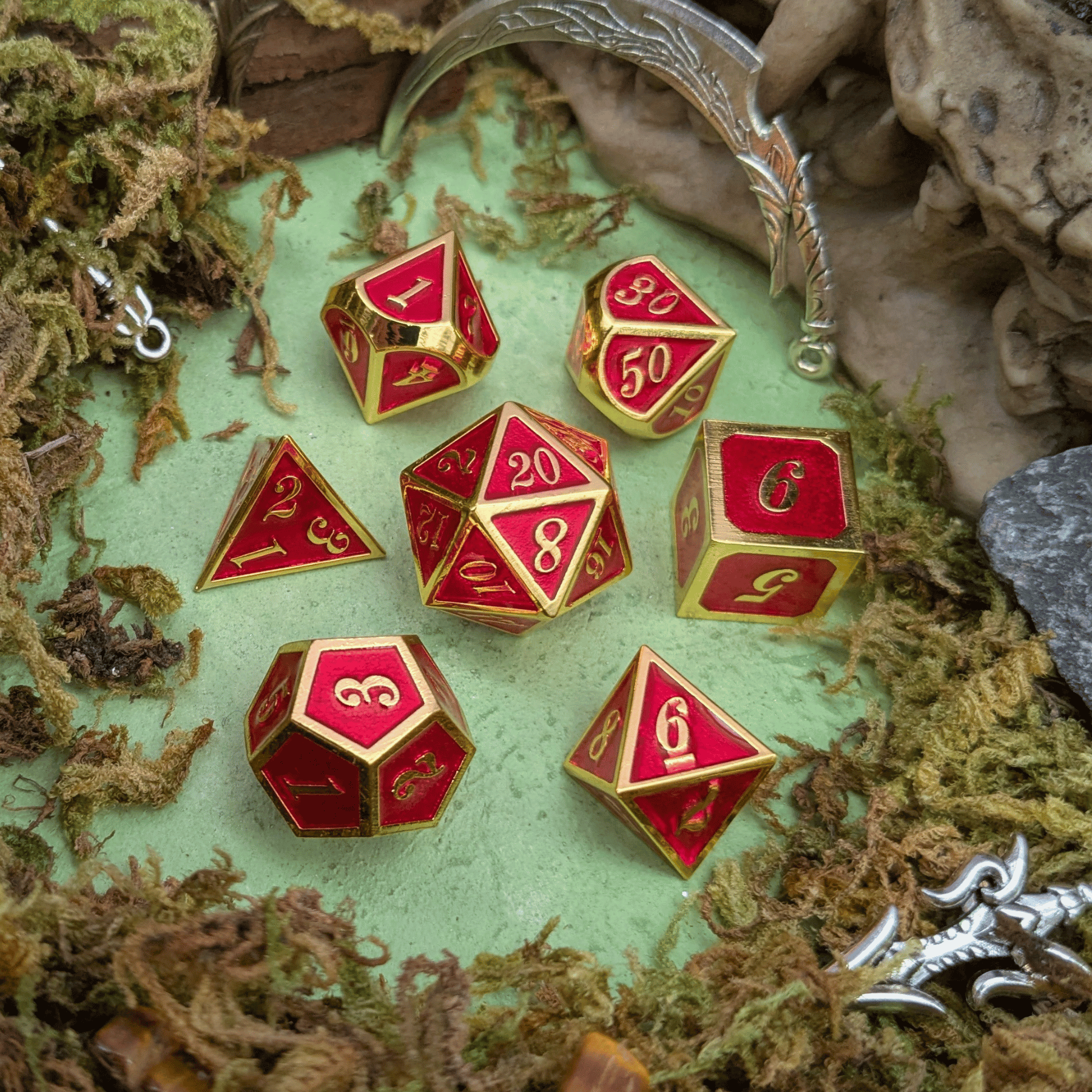 Red and Gold Metal Dice Set
