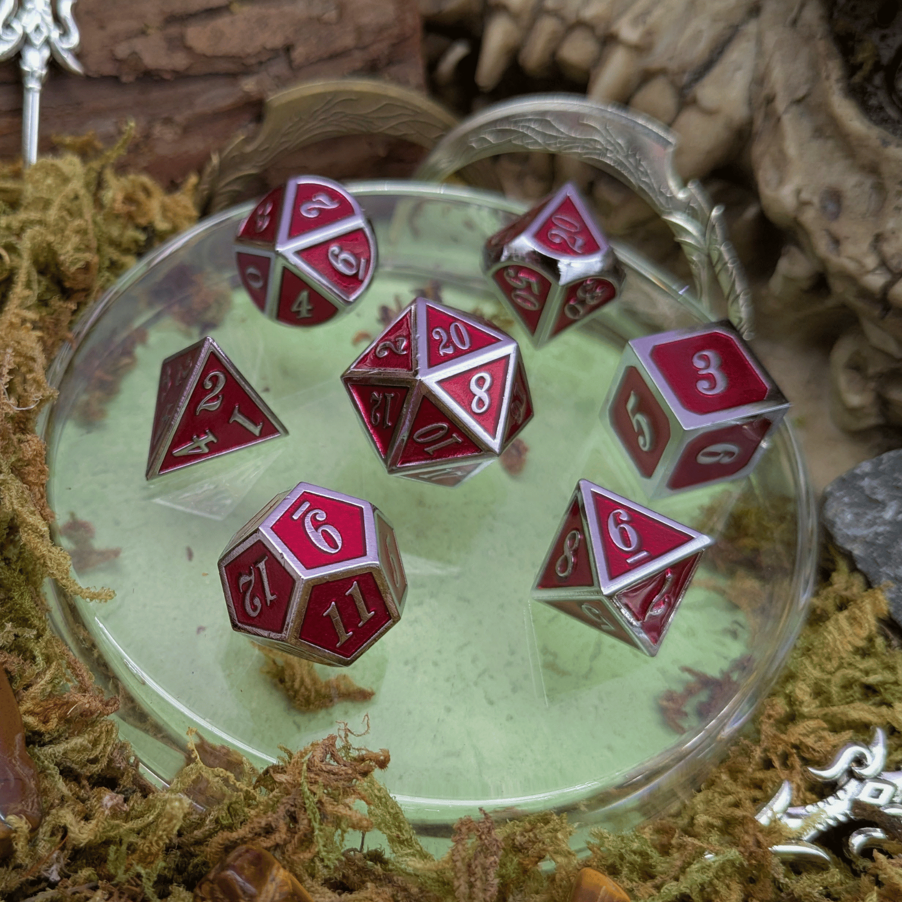 Red and Silver Metal Dice Set