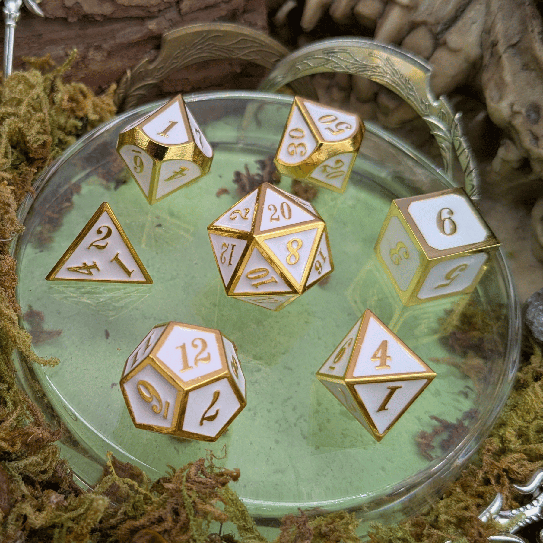 White and Gold Metal Dice Set