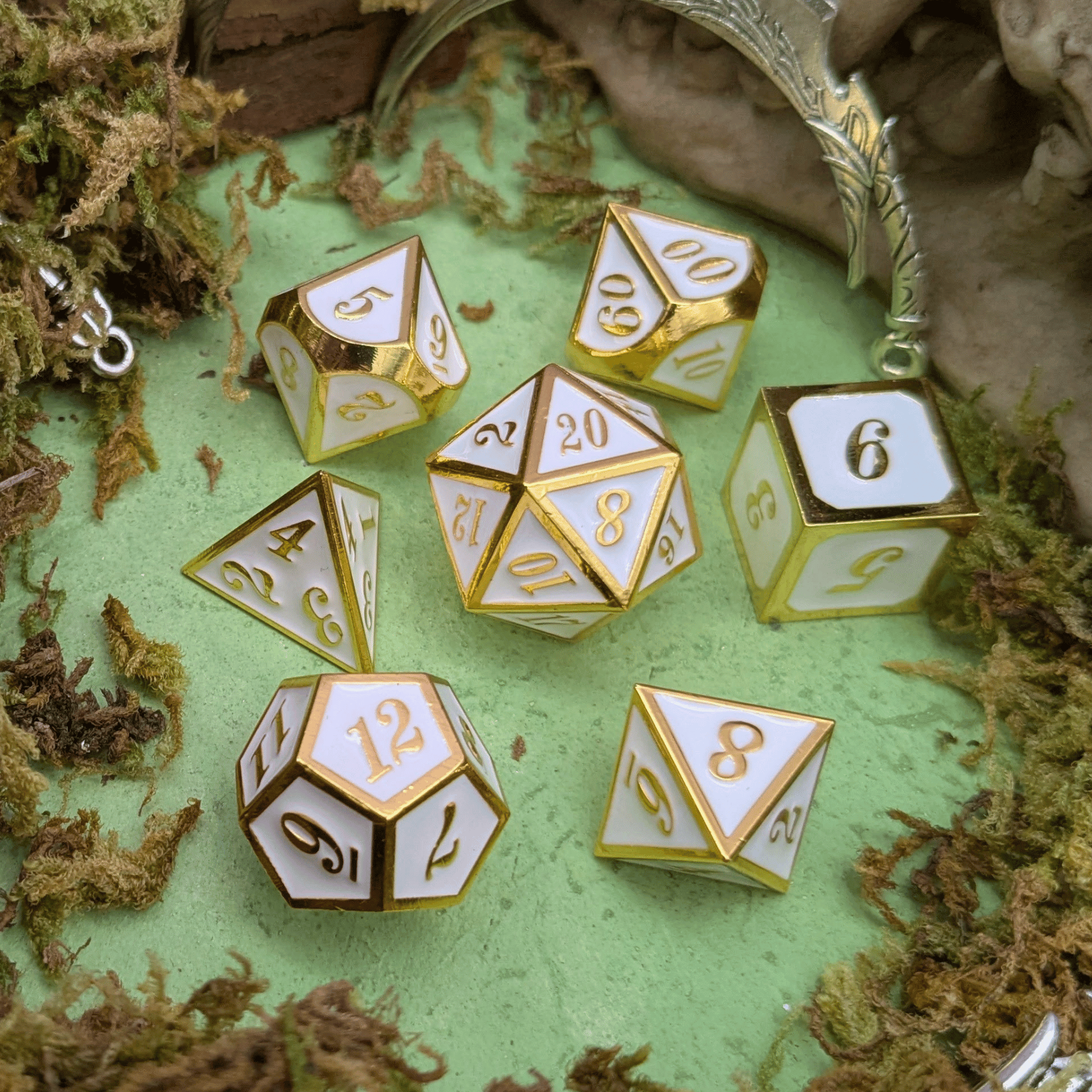 White and Gold Metal Dice Set