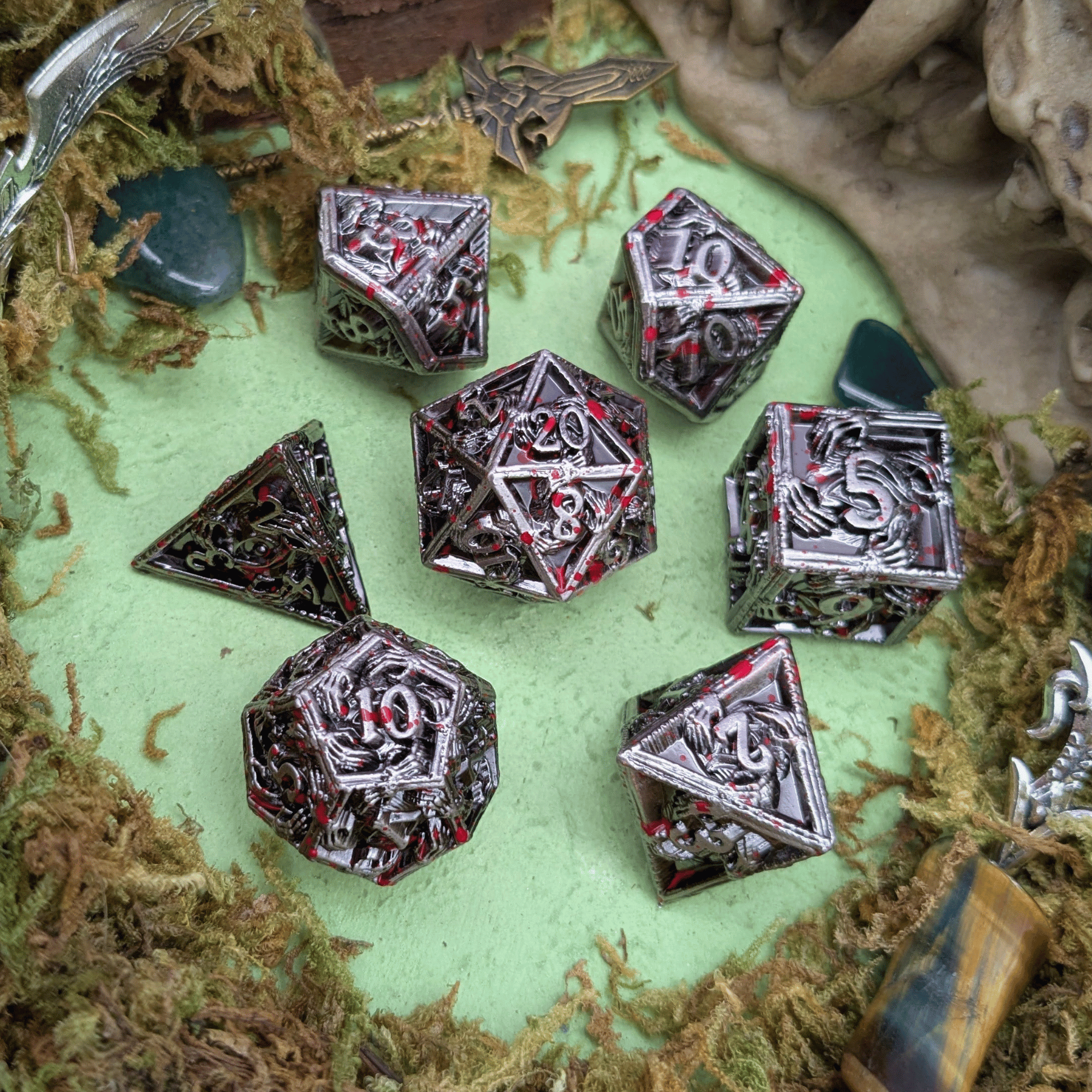 Skeleton Splatter Metal Core Dice Set