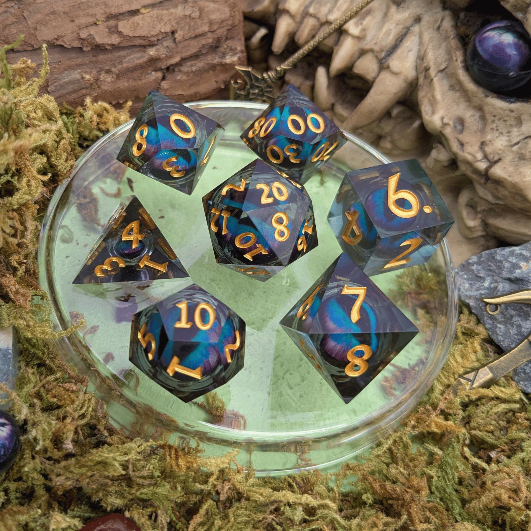 Snake Eye Purple and Blue Liquid Core Dice Set