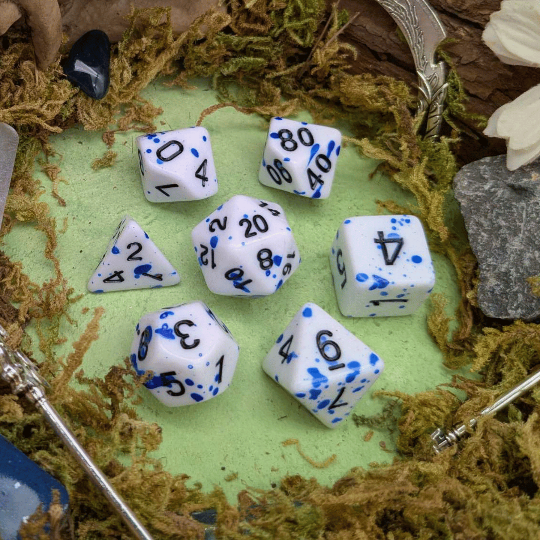 Blue Splatter Dice Set