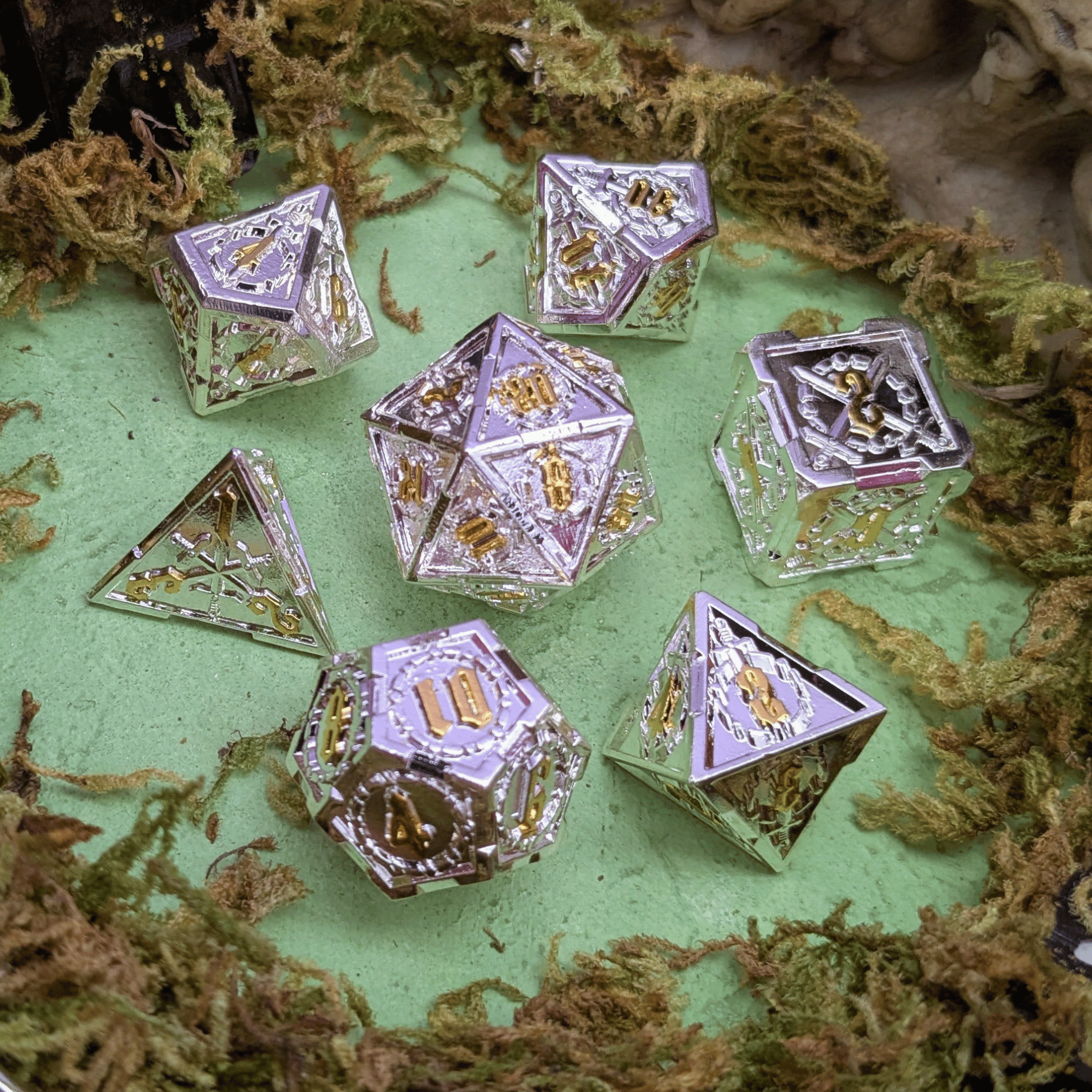 Swords Silver Metal Core Dice Set