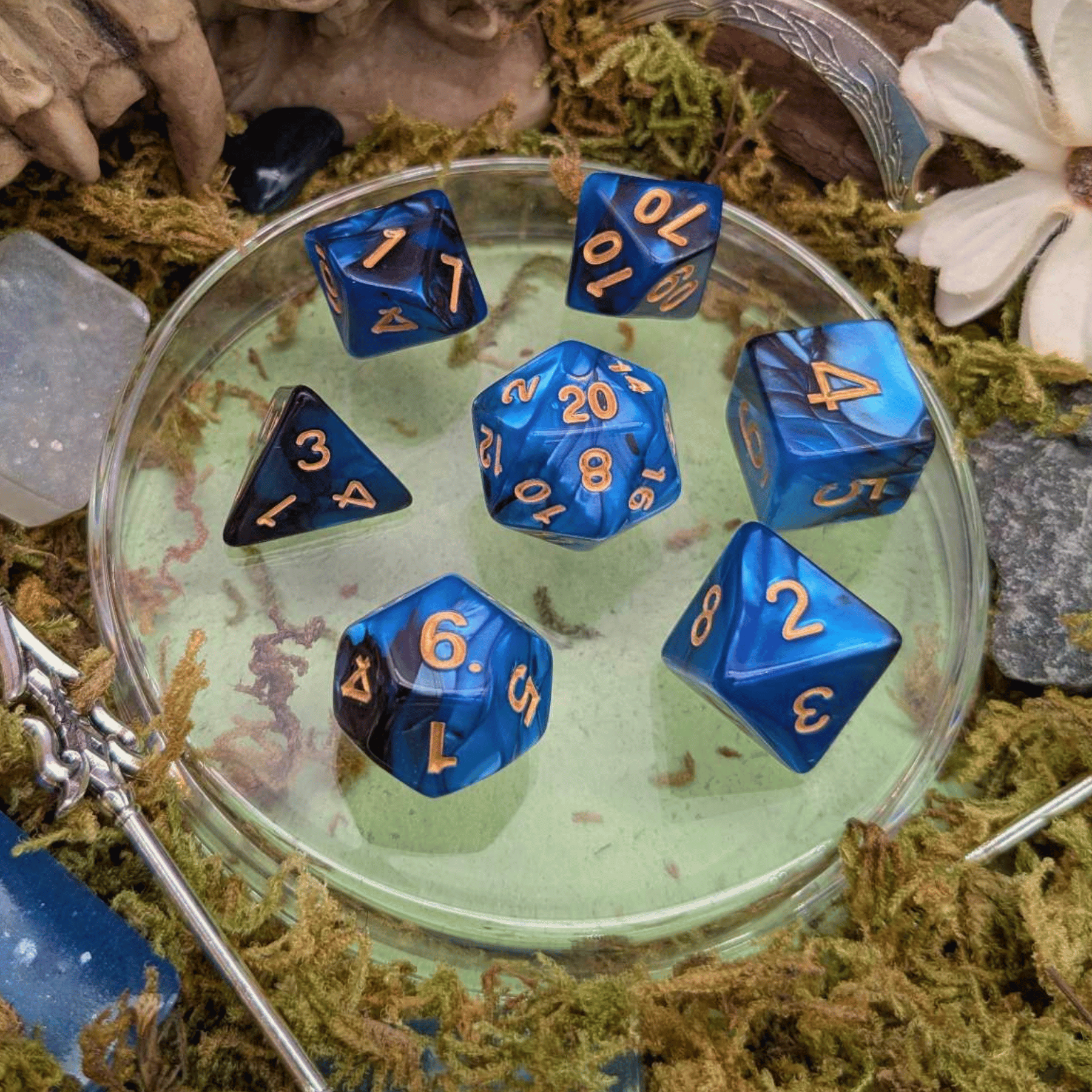 Tie-Dye Black and Blue Dice Set