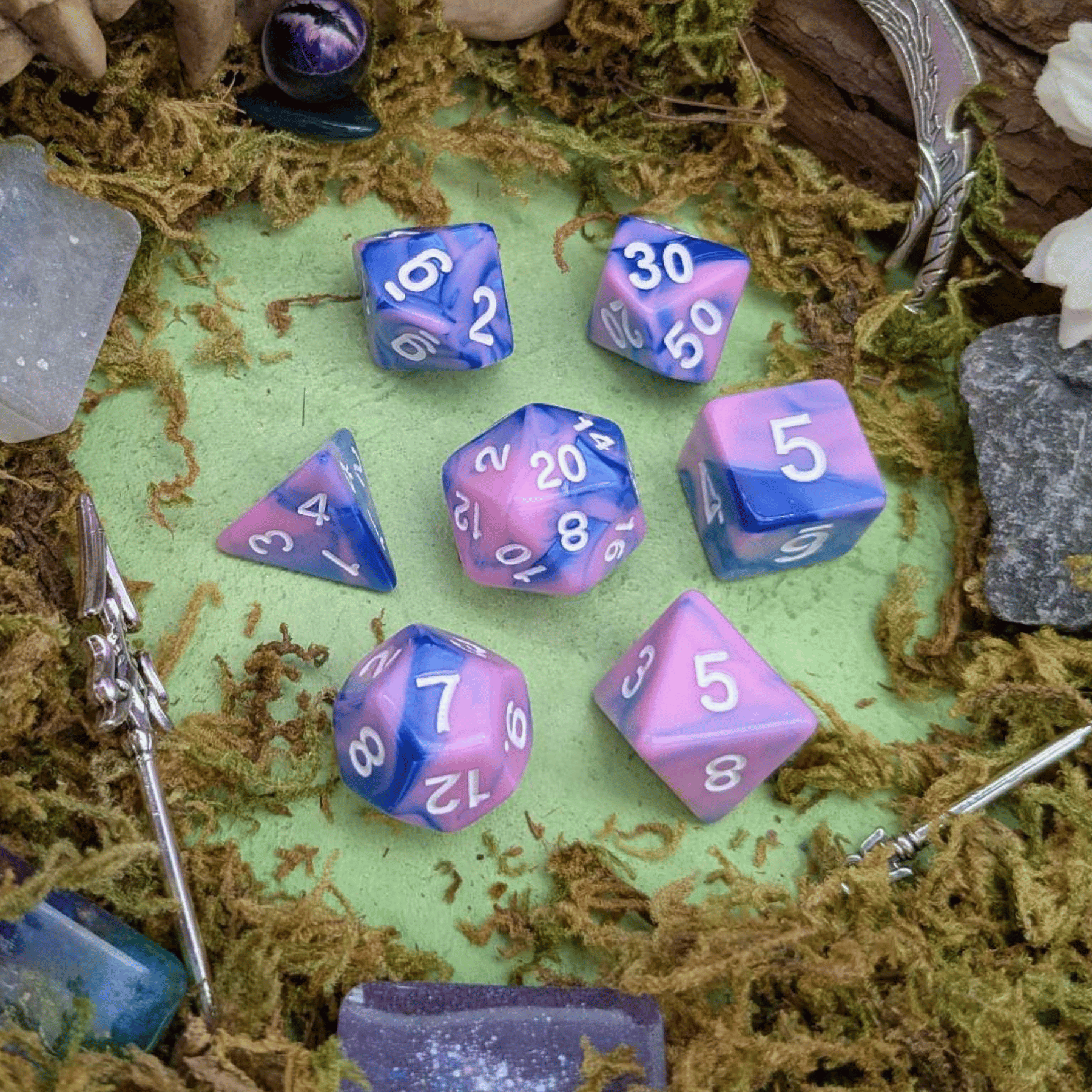 Tie Dye Pink and Blue Dice Set