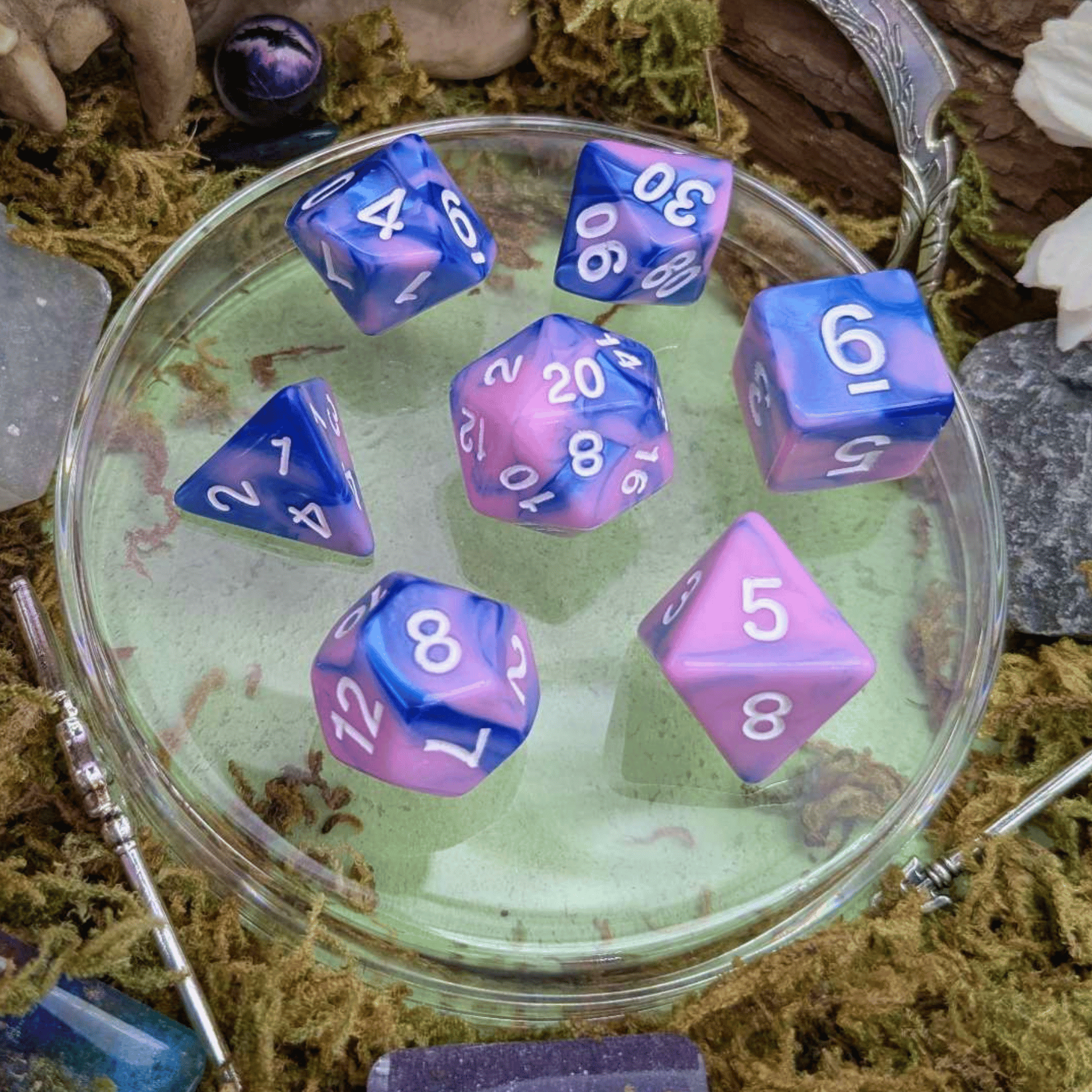 Tie Dye Pink and Blue Dice Set
