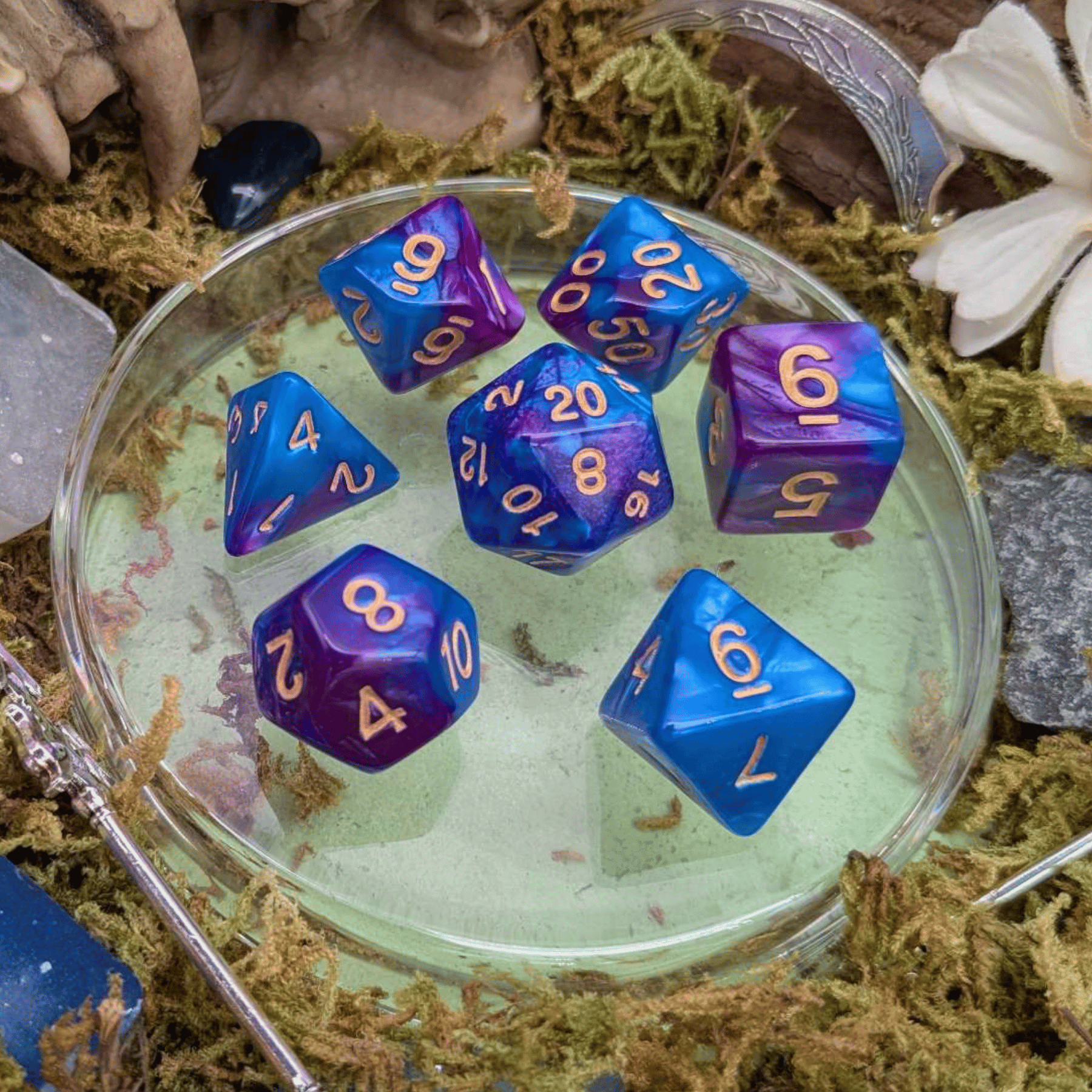 Tie-Dye Purple and Blue Dice Set