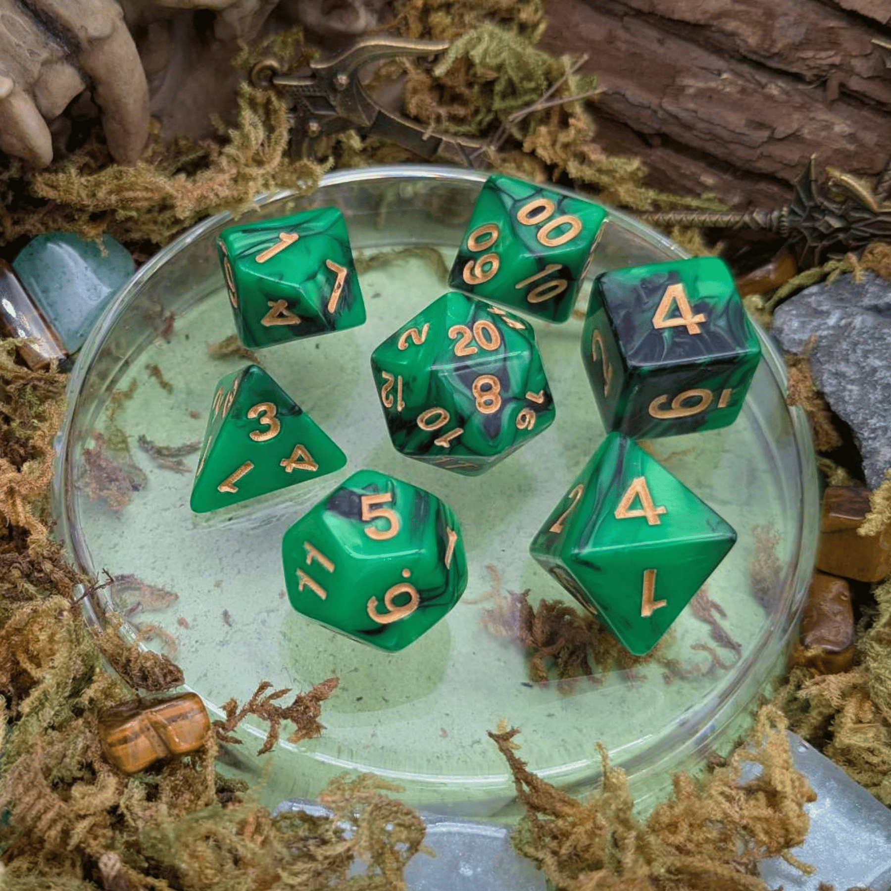 Green and Black Tie-Dye Dice Set