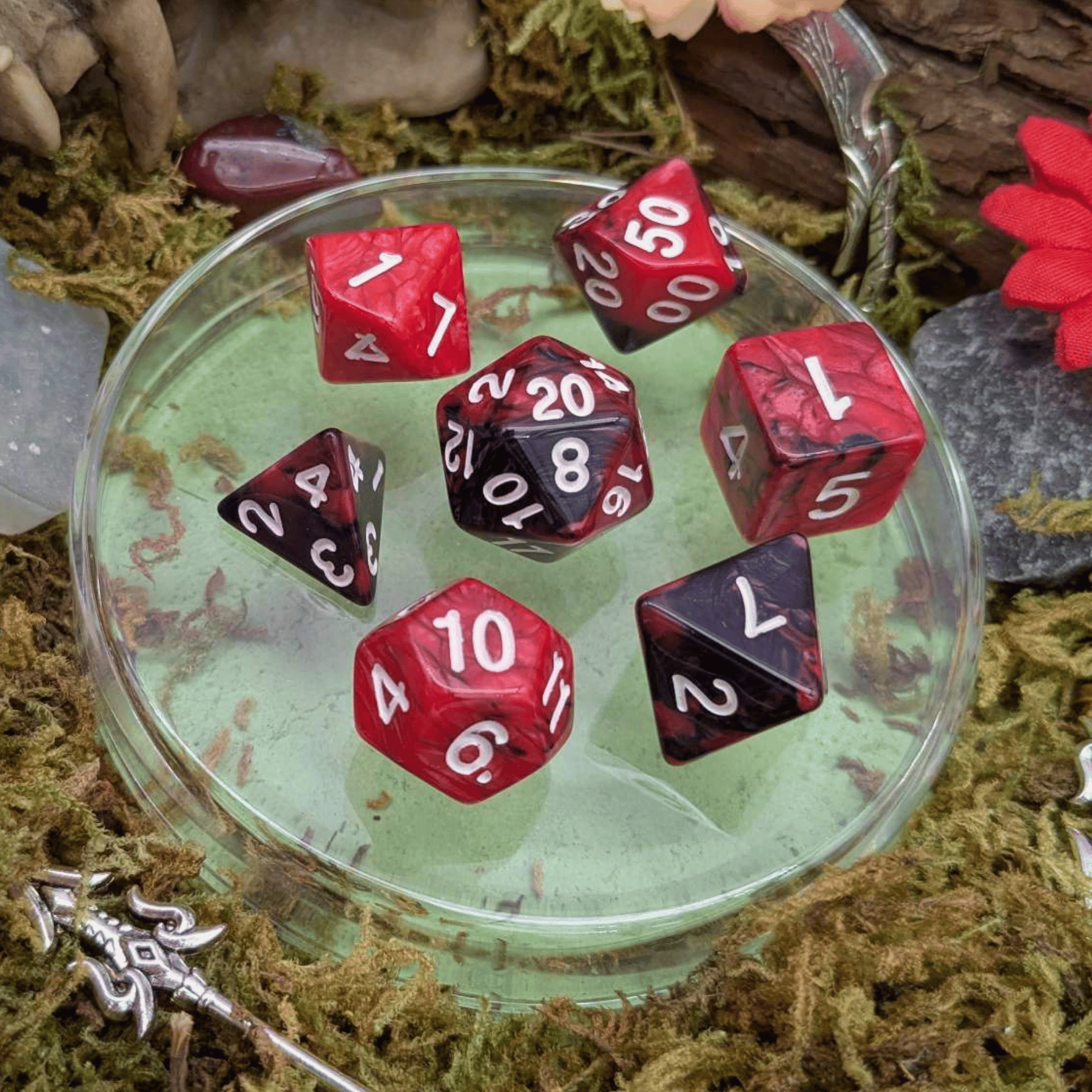 Red and Black Tie-Dye Dice Set