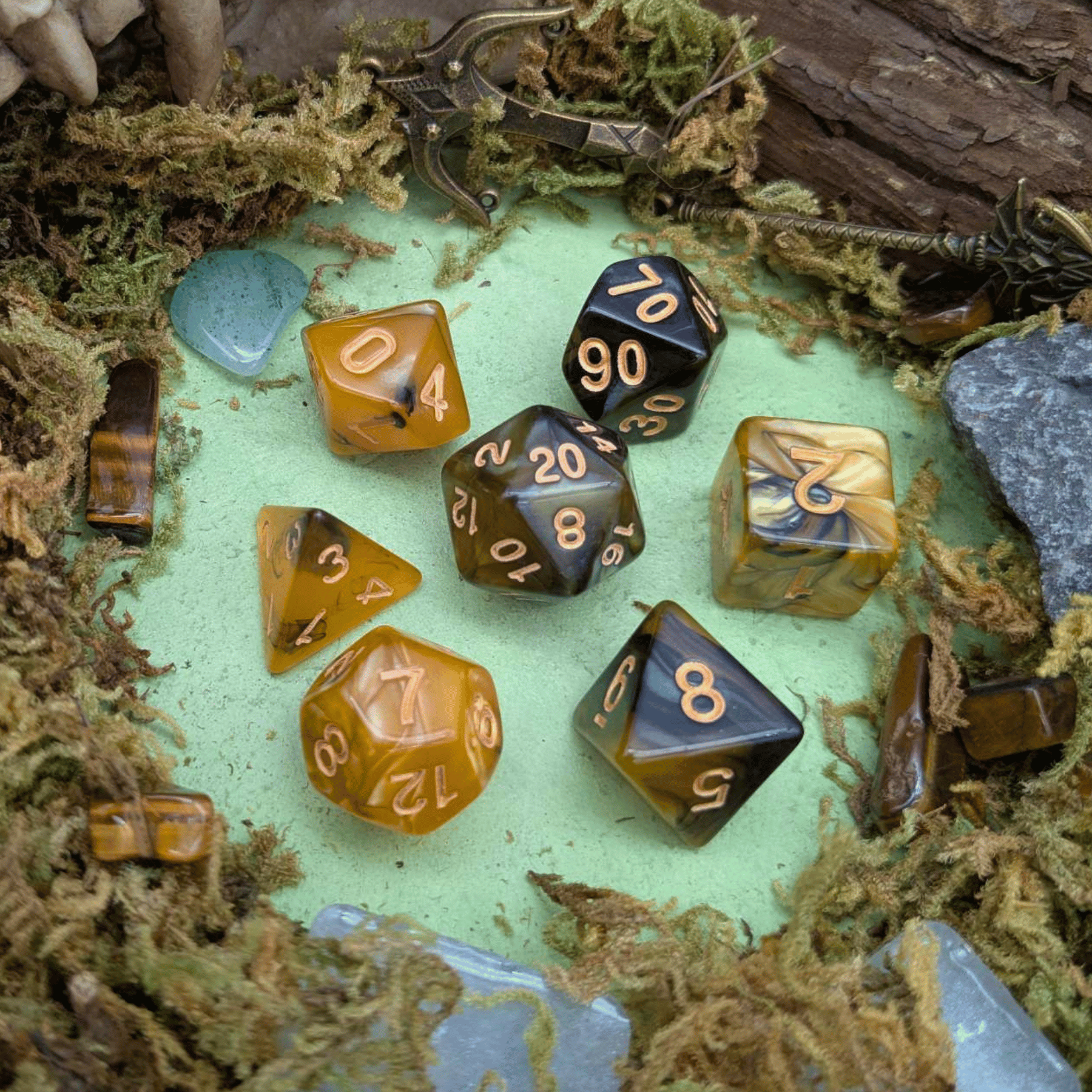Yellow and Black Tie-Dye Dice Set