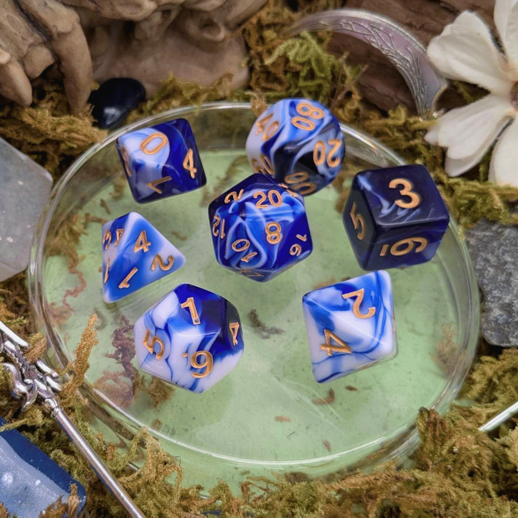 Two Tone Dark Blue and White Dice Set