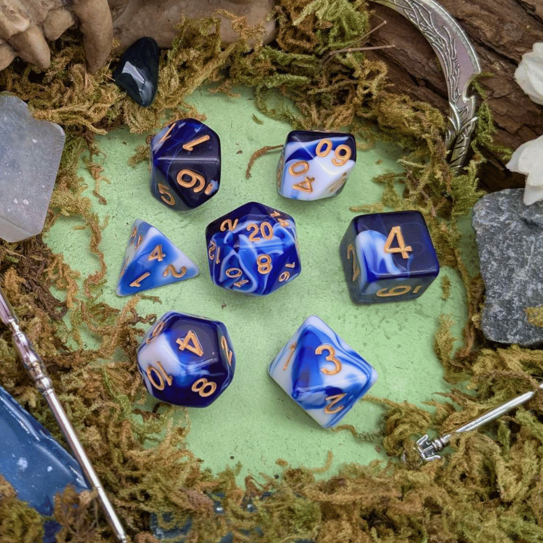 Two Tone Dark Blue and White Dice Set