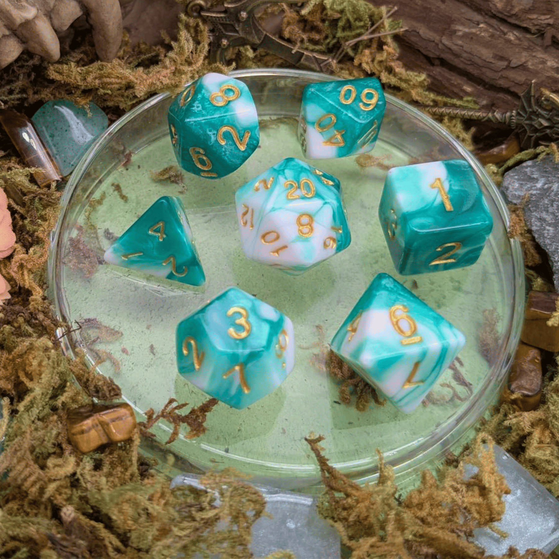 Two Tone Green White Dice Set