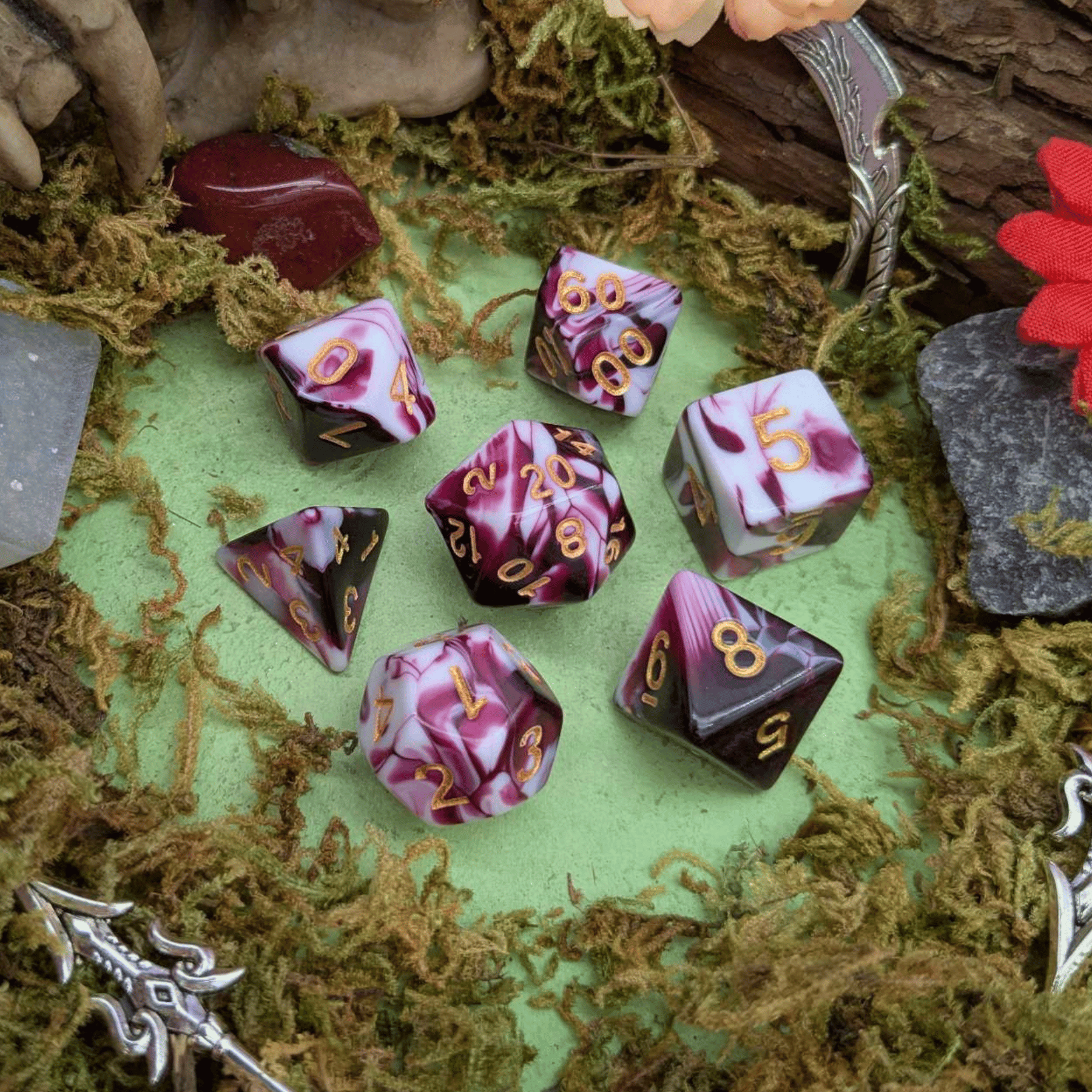 Two Tone Pink White Dice Set