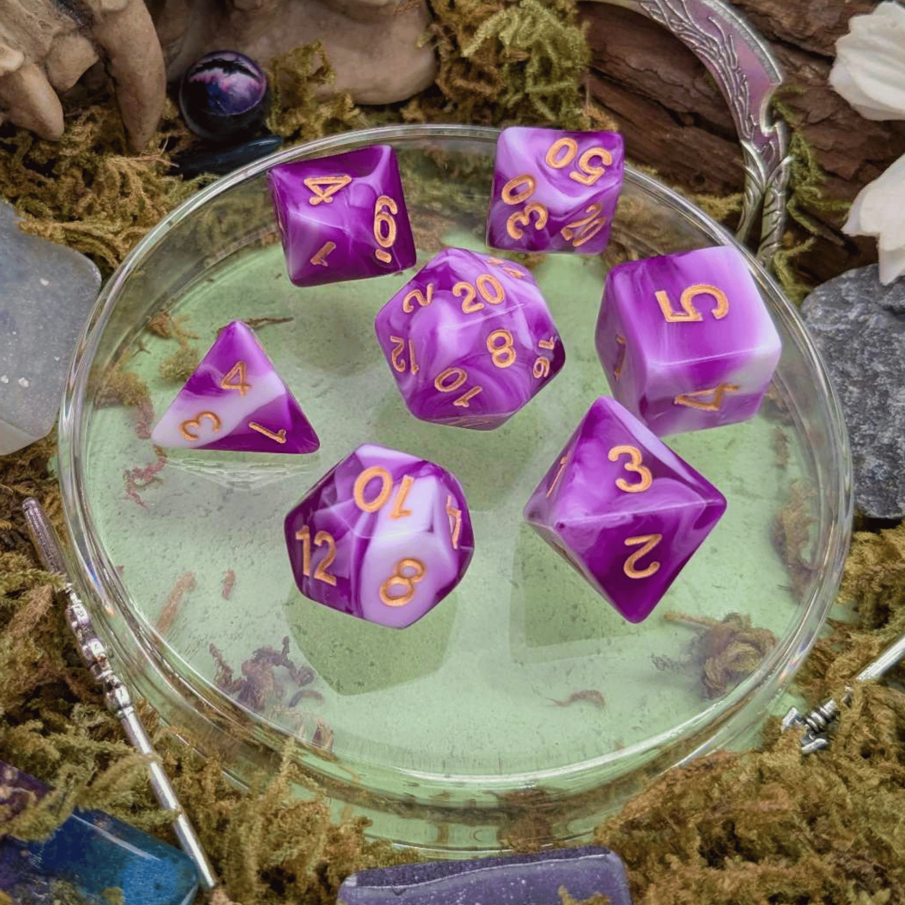 Purple and White Two Tone Dice Set