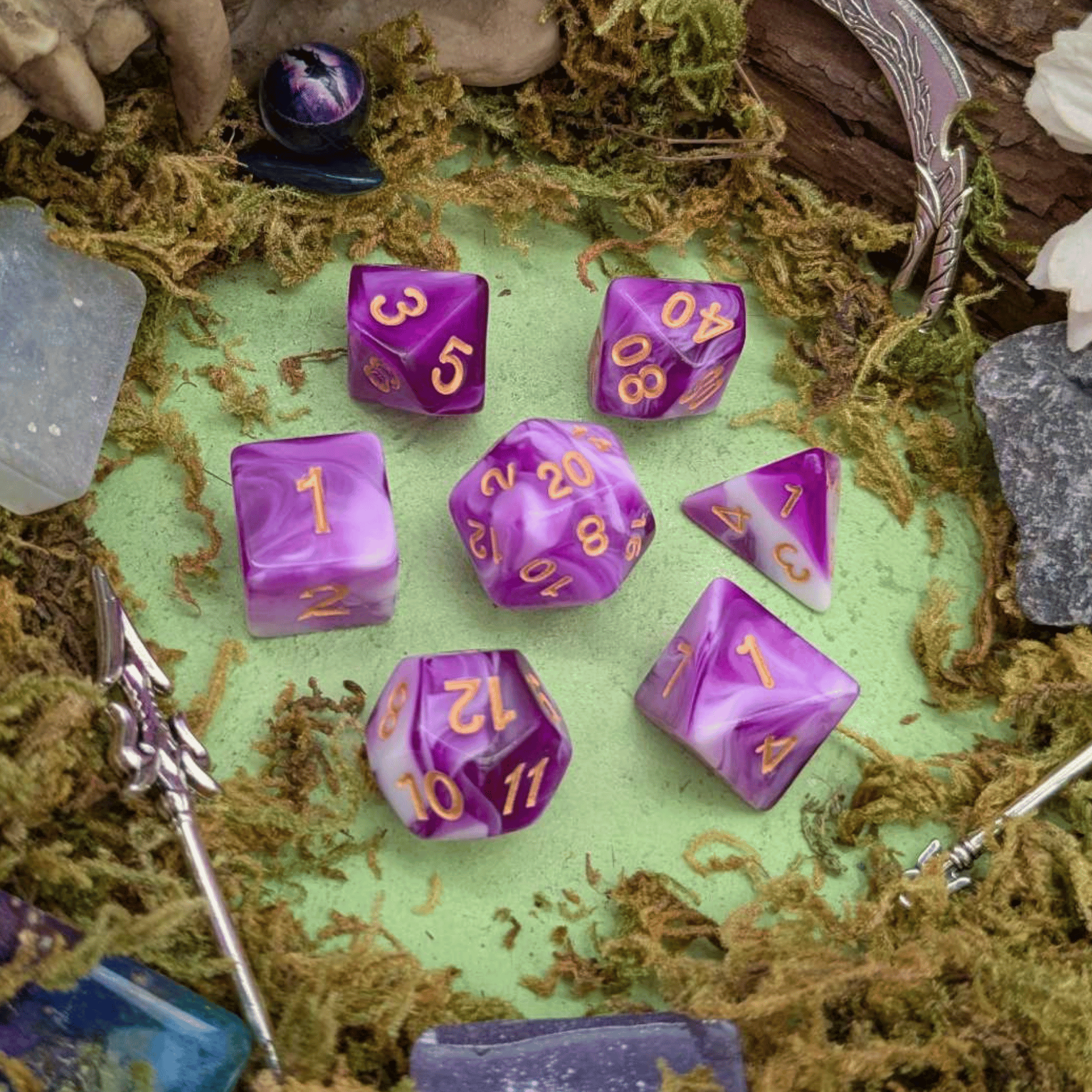Purple and White Two Tone Dice Set