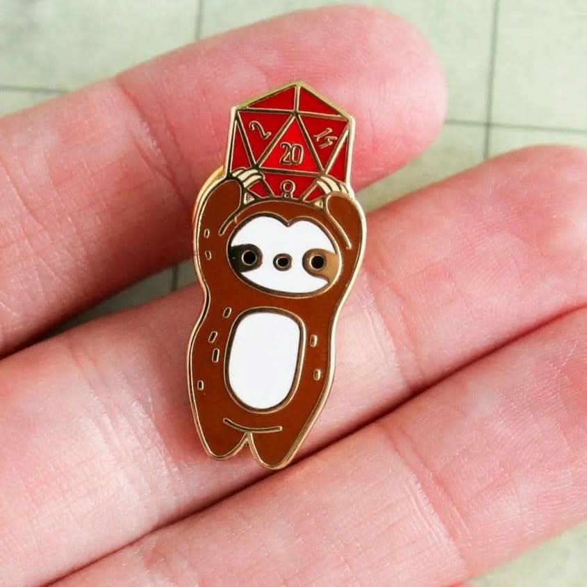 TTRPG Enamel Pin Sloth D20 Pin TTRPG Pin Badge |