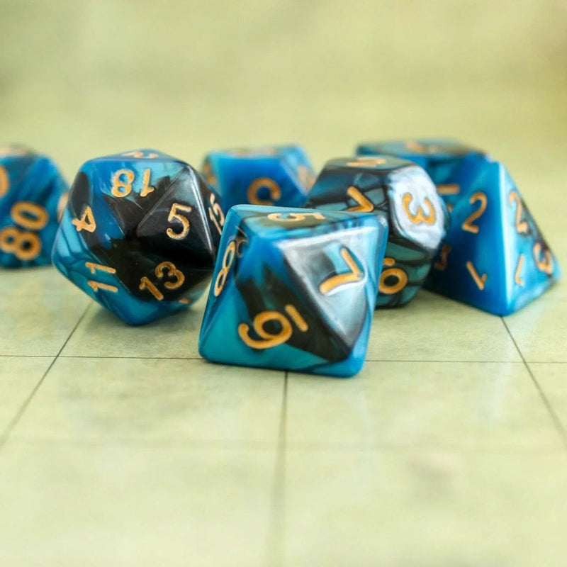 Black and Blue Tie-Dye Dice Set