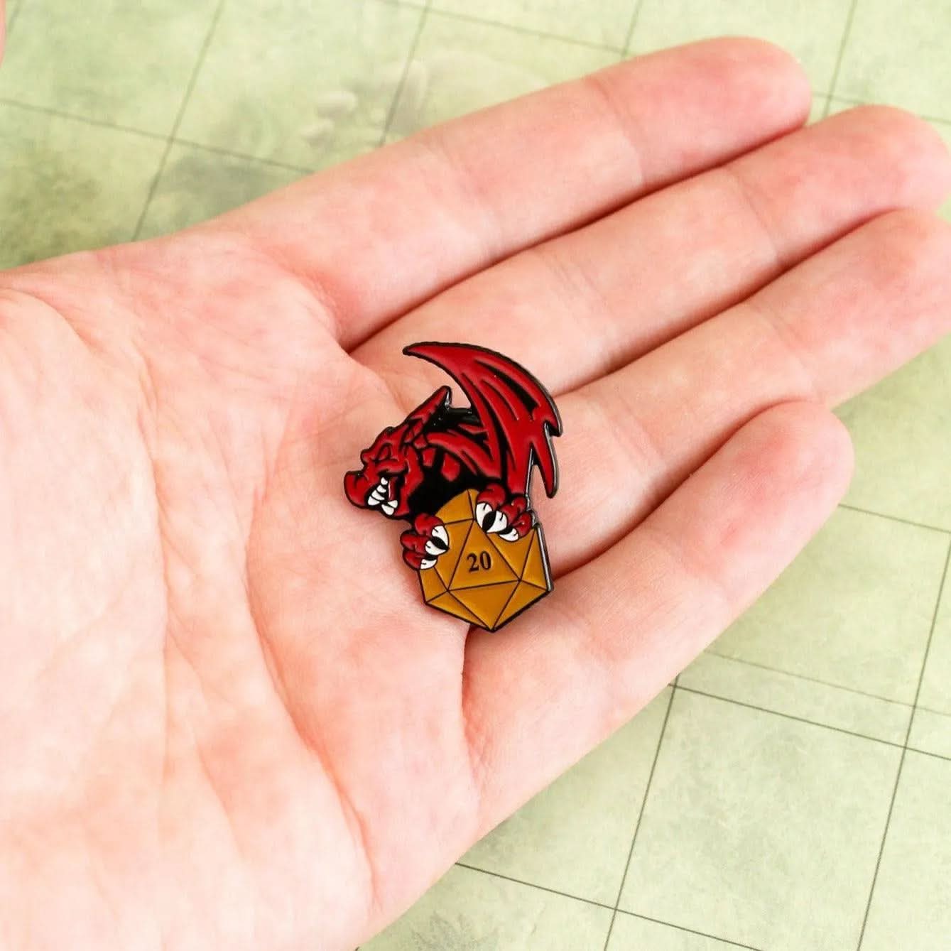 TTRPG Gift D20 Dragon Badge Enamel Pin Broach
