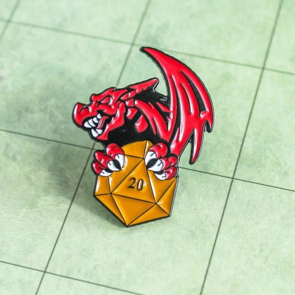 TTRPG Gift D20 Dragon Badge Enamel Pin Broach