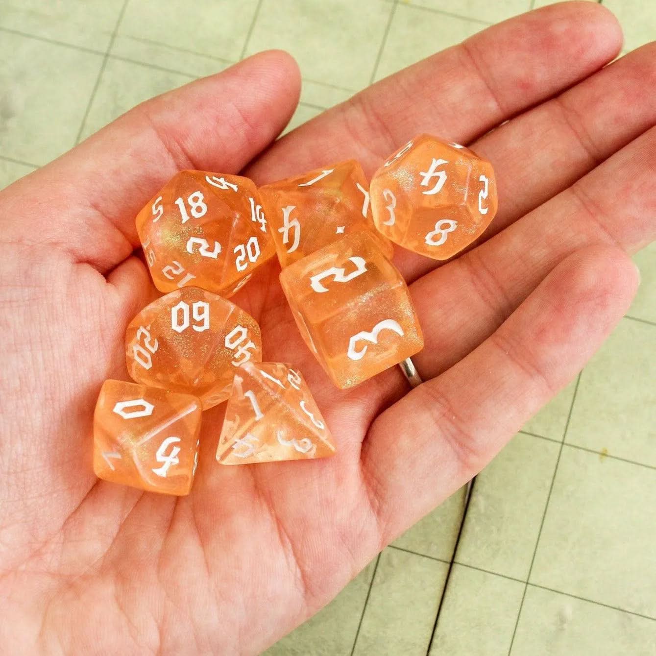 Glitter Peach TTRPG Dice Set| Dice (7) | Polyhedral Dice