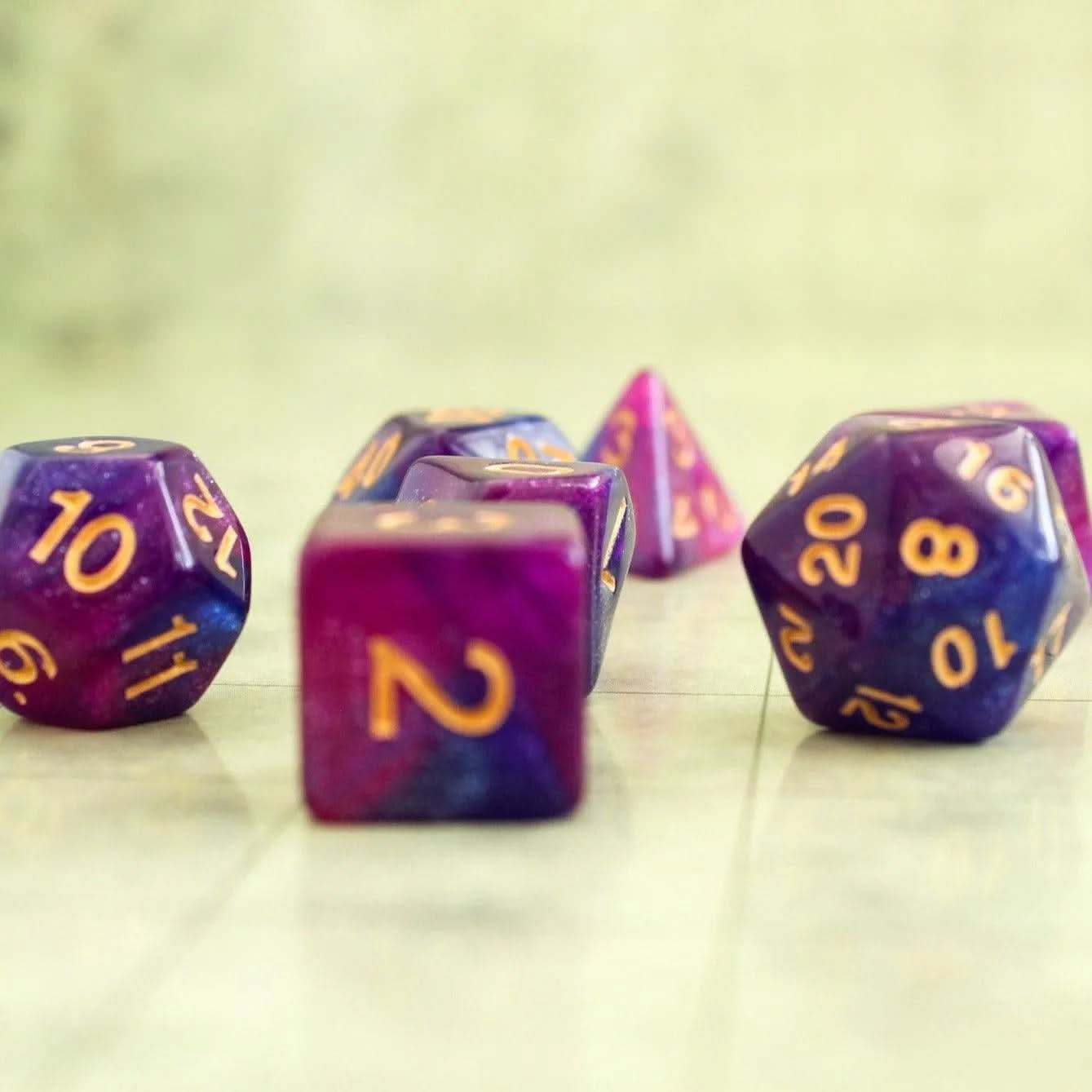 Slush-puppy Sparkle Purple Dice | TTRPG Dice | Two-Tone Dice | Spellcaster Dice