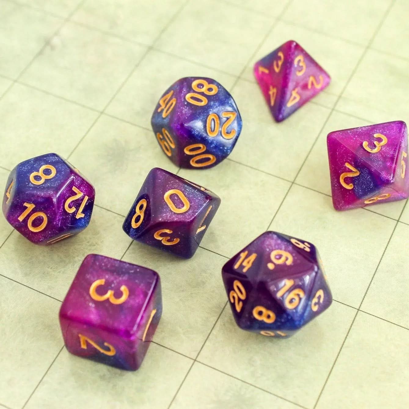 Slush-puppy Sparkle Purple Dice | TTRPG Dice | Two-Tone Dice | Spellcaster Dice