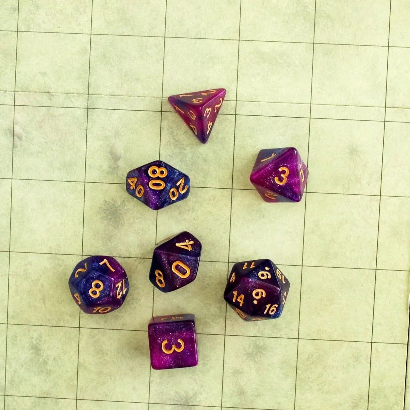 Slush-puppy Sparkle Purple Dice | TTRPG Dice | Two-Tone Dice | Spellcaster Dice