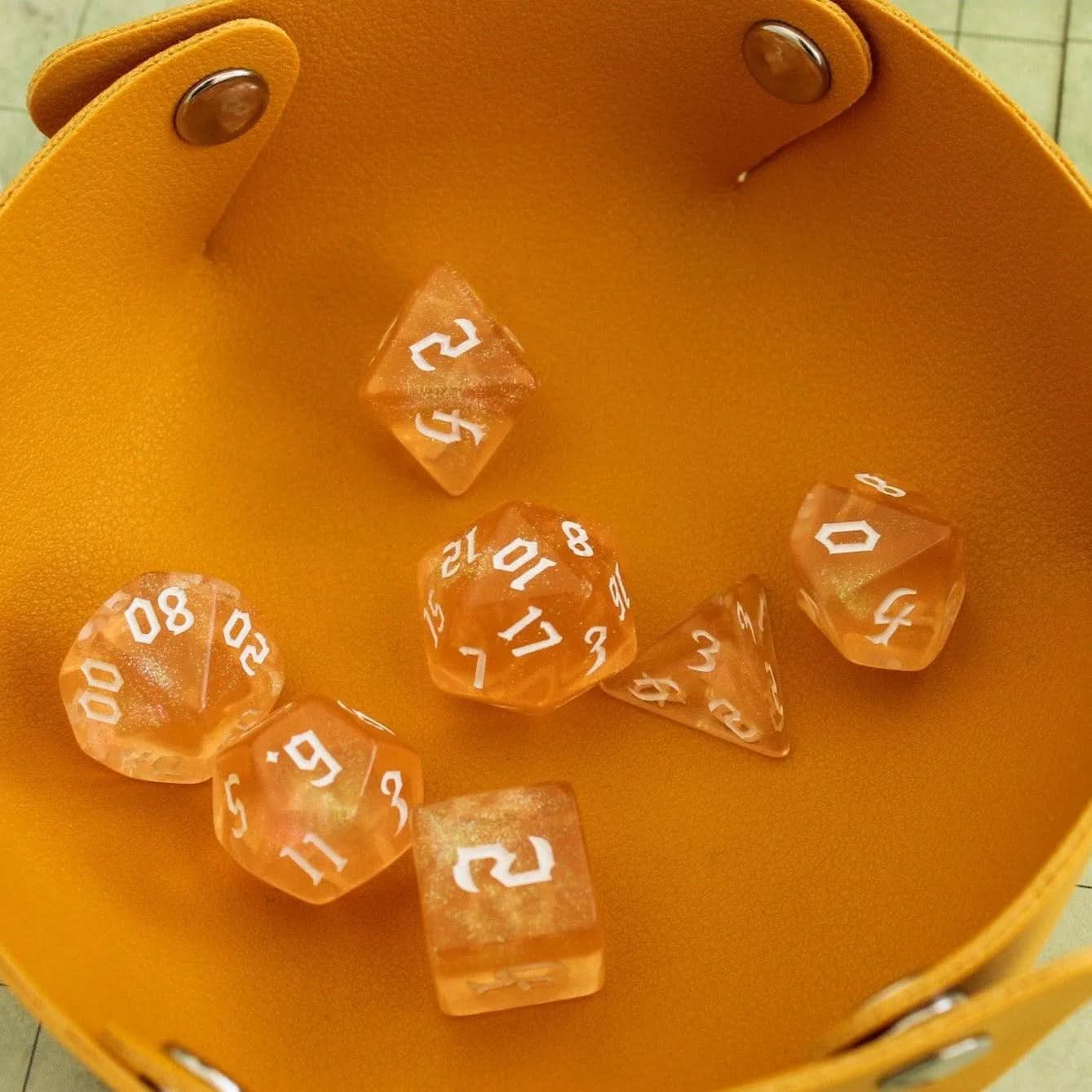 Glitter Peach TTRPG Dice Set| Dice (7) | Polyhedral Dice