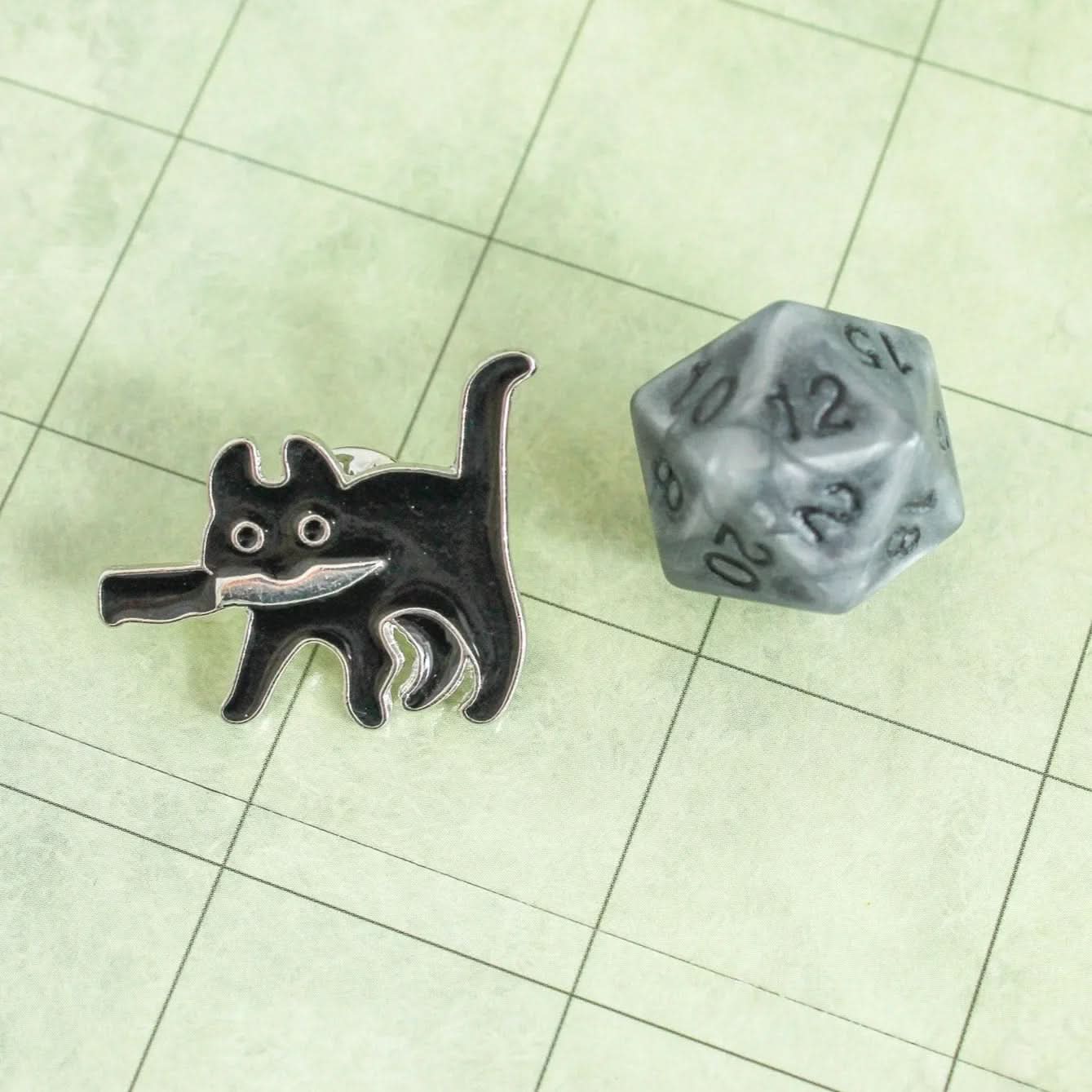 TTRPG Gift Dagger Cat Badge Enamel Pin Broach
