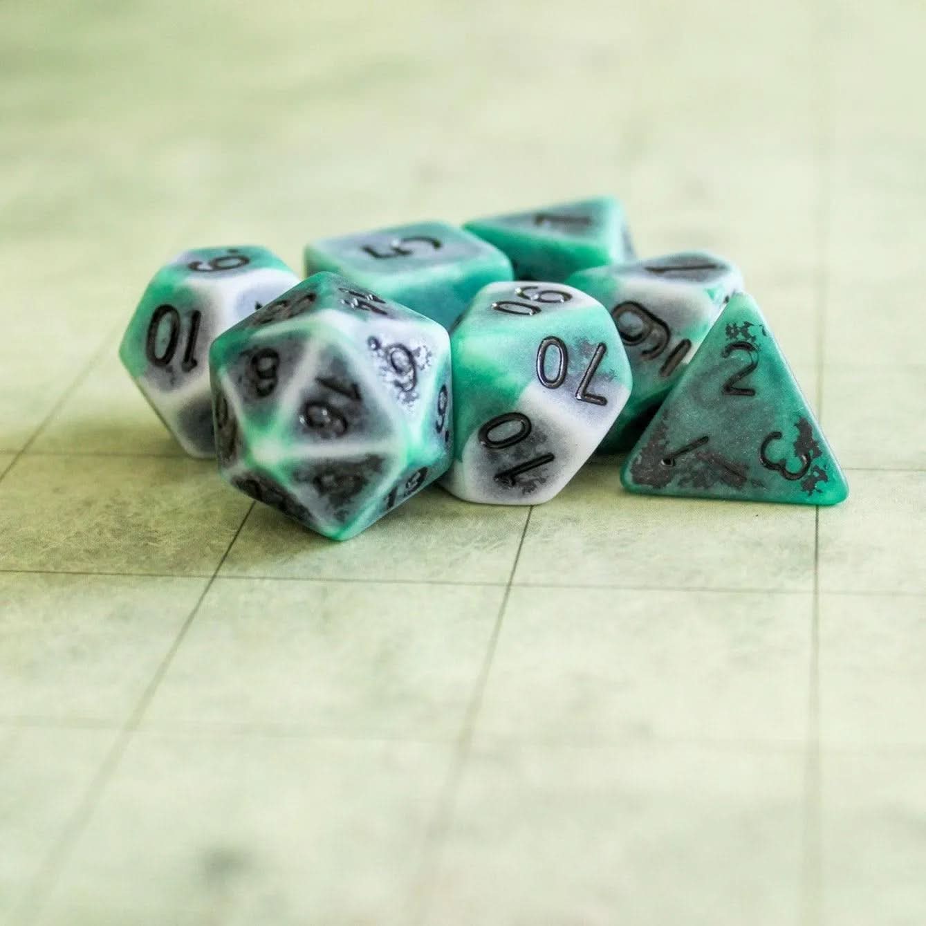 Archaic Green TTRPG Dice Set | Blue Dice (7) | Polyhedral Dice