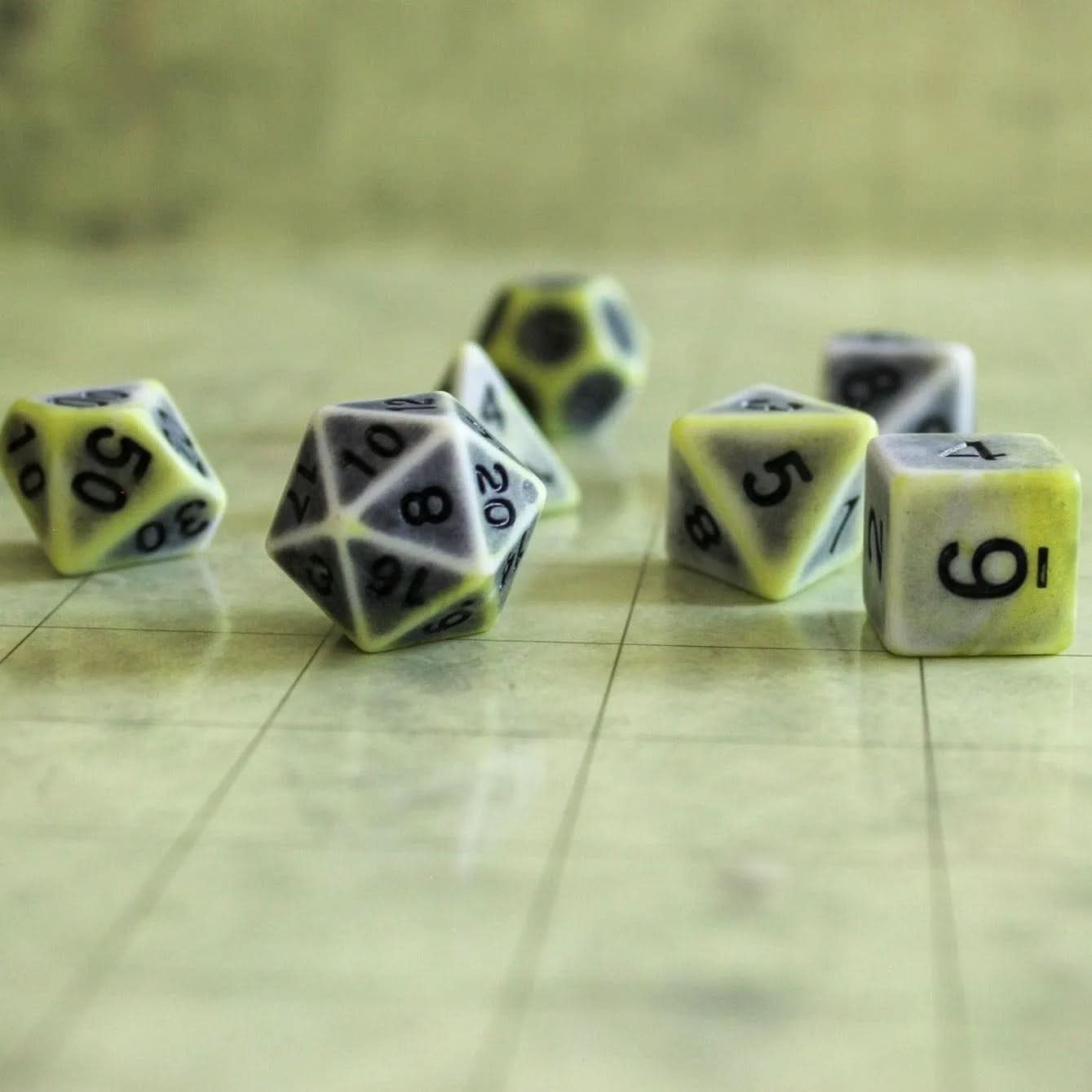 Archaic Yellow Green TTRPG Dice Set | Dice (7) | Polyhedral Dice