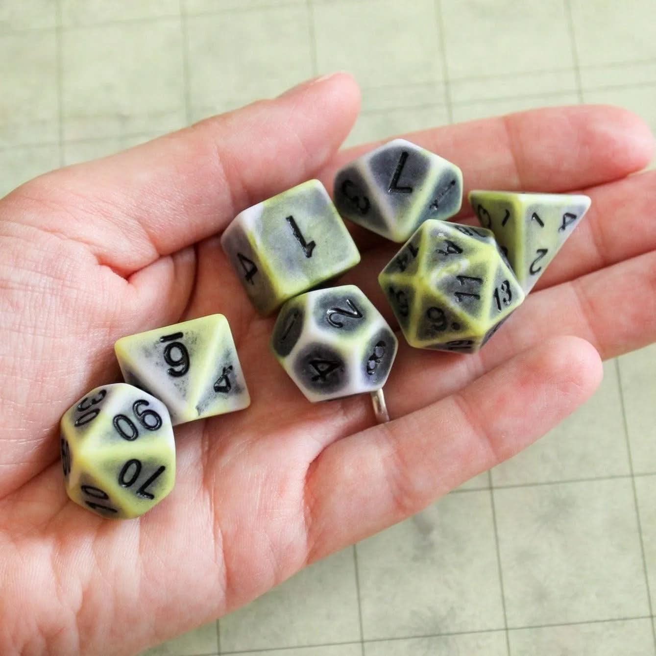 Archaic Yellow Green TTRPG Dice Set | Dice (7) | Polyhedral Dice