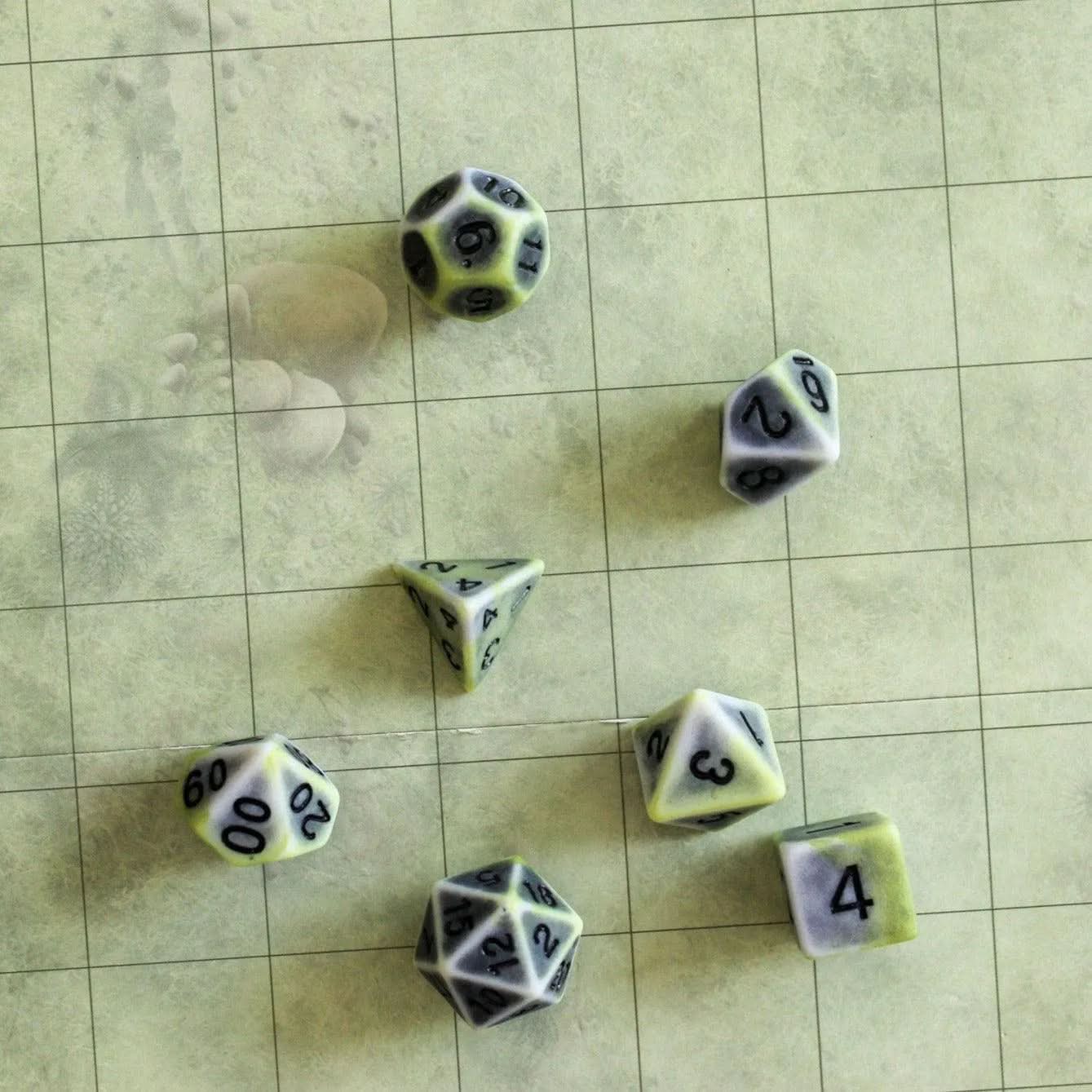 Archaic Yellow Green TTRPG Dice Set | Dice (7) | Polyhedral Dice