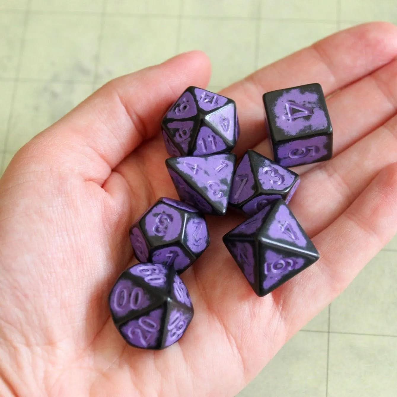 Archaic Purple TTRPG Dice Set | Purple Black Faded Dice (7) | Polyhedral Dice