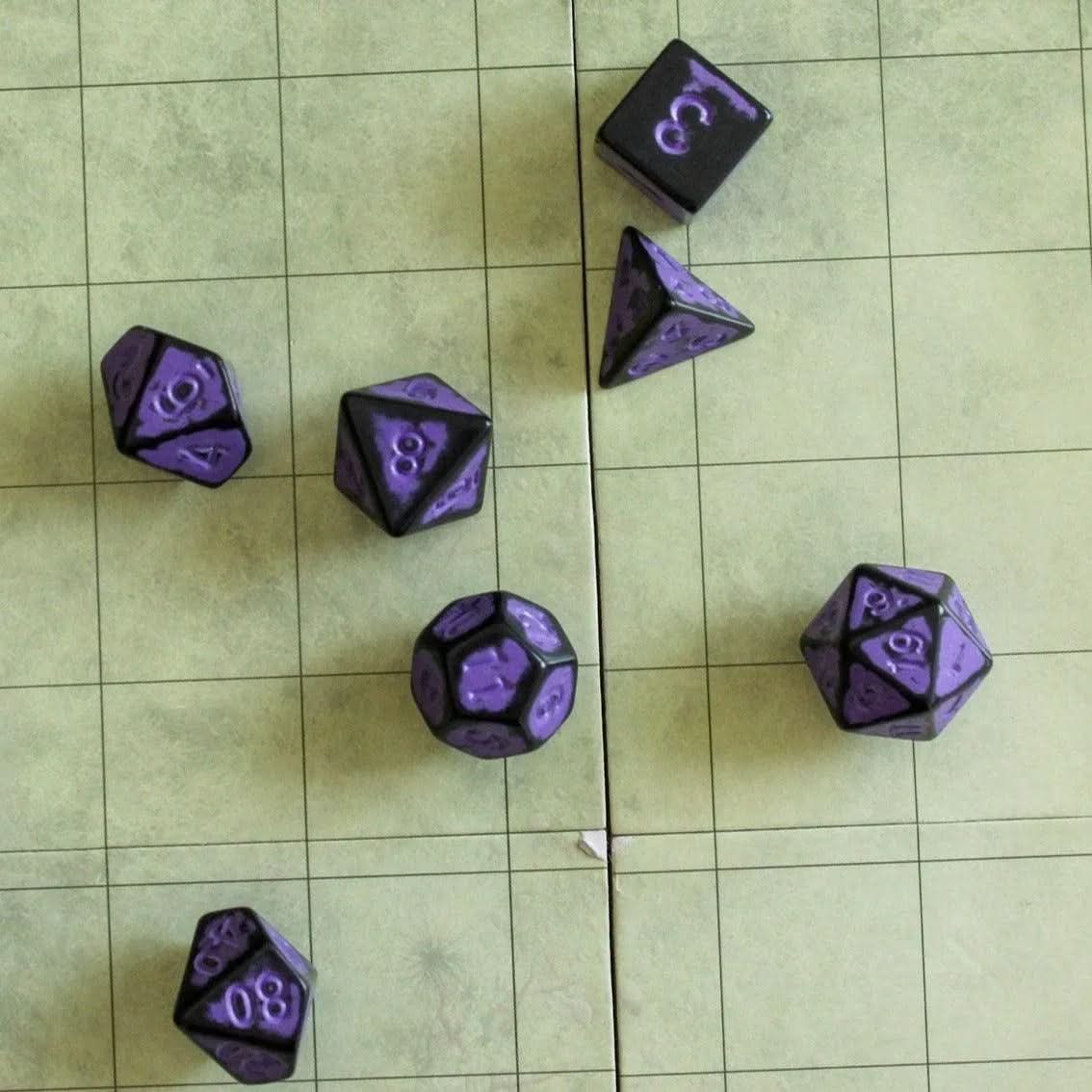 Archaic Purple TTRPG Dice Set | Purple Black Faded Dice (7) | Polyhedral Dice
