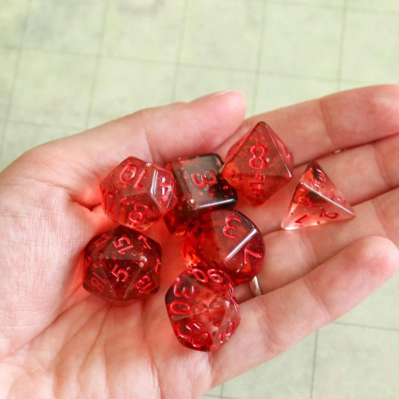 Glitter Red TTRPG Dice Set | Purple Dice (7) | Polyhedral Dice