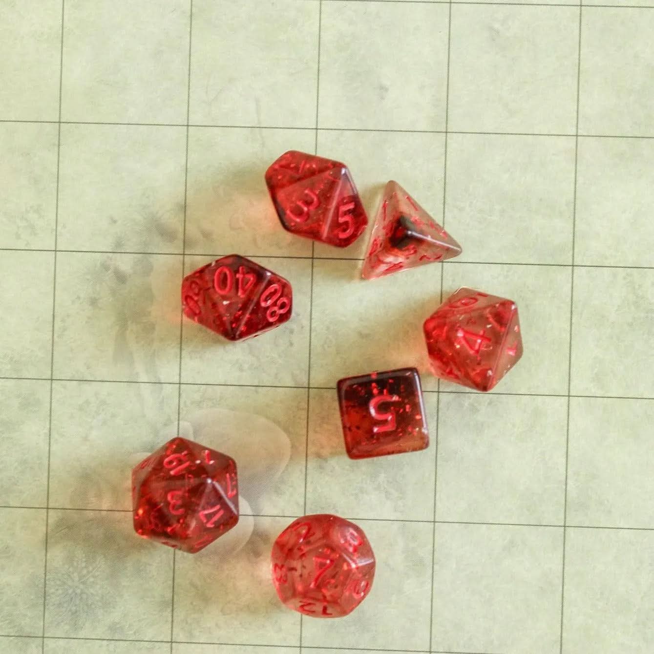 Glitter Red TTRPG Dice Set | Purple Dice (7) | Polyhedral Dice